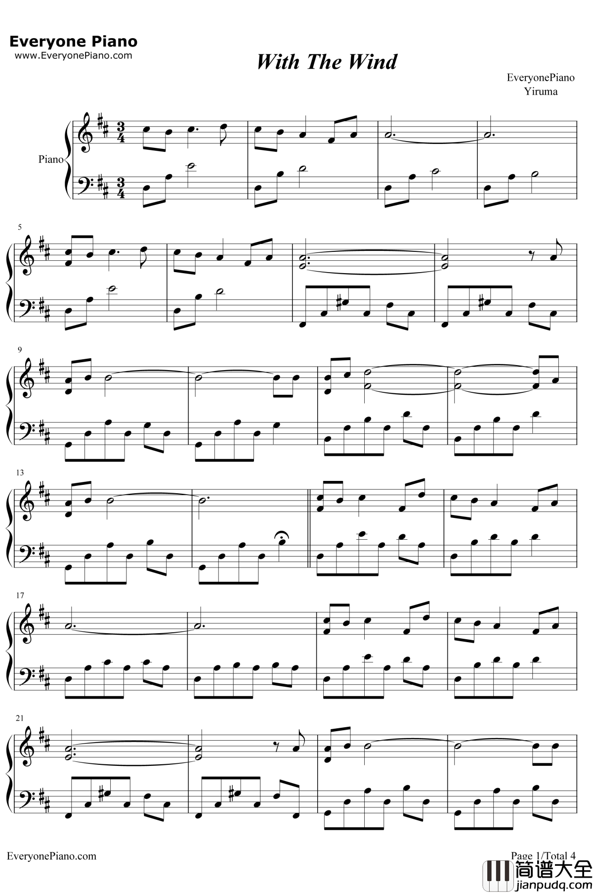 With_the_Wind钢琴谱__李闰珉