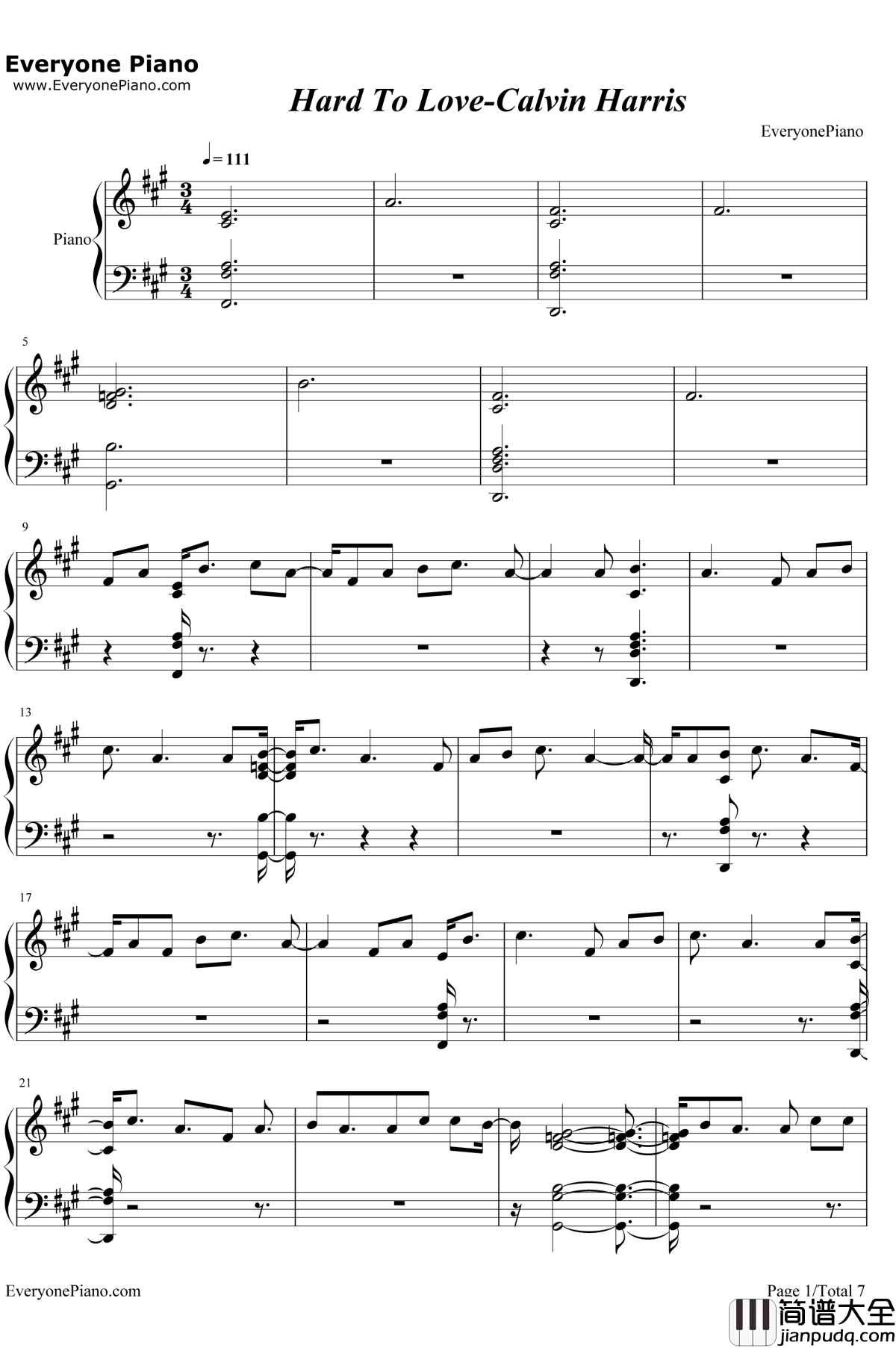 Hard_To_Love钢琴谱_CalvinHarris