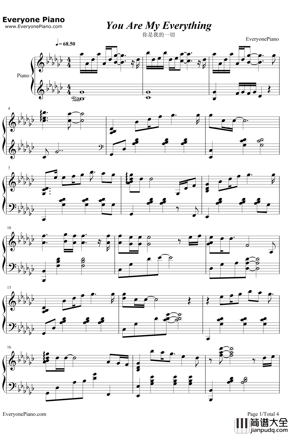 You_Are_My_Everything钢琴谱_Gummy_太阳的后裔插曲