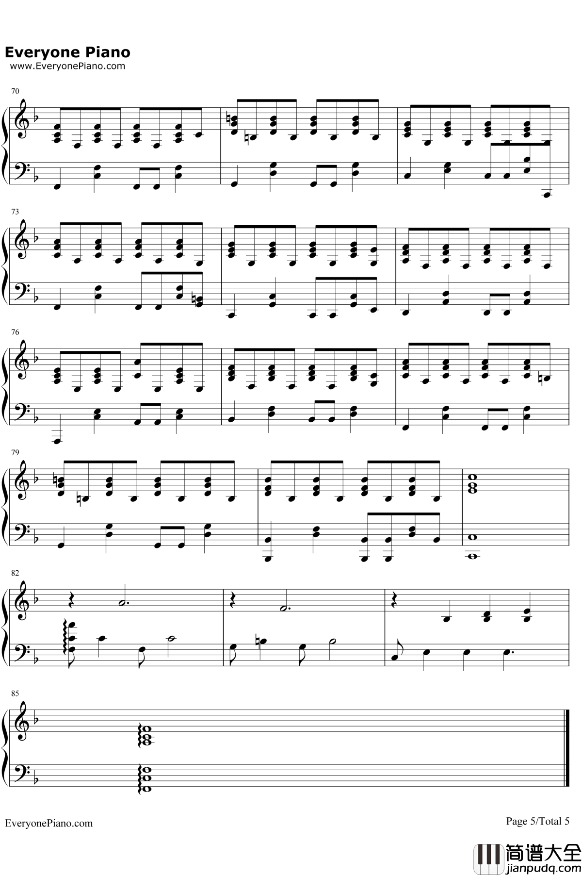 小幸运钢琴谱_田馥甄_伴奏谱