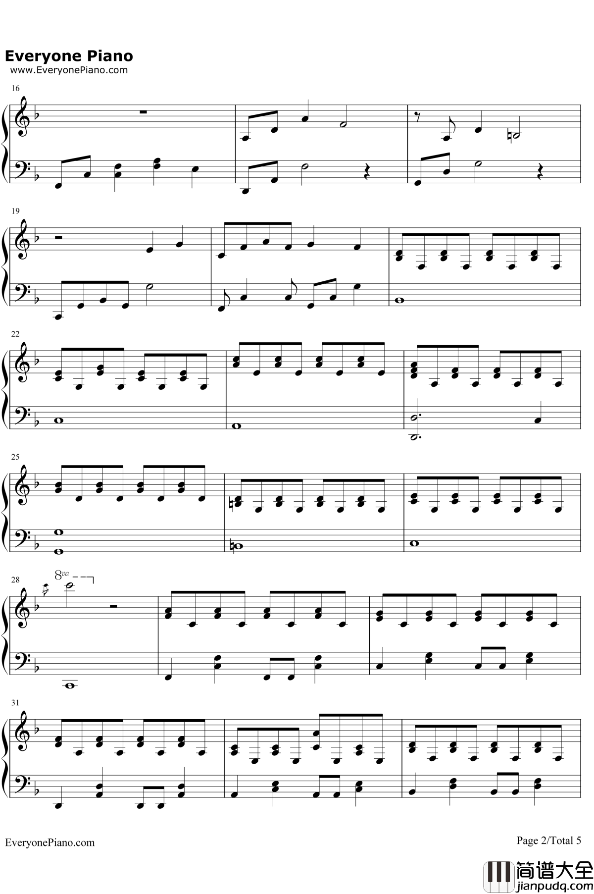 小幸运钢琴谱_田馥甄_伴奏谱