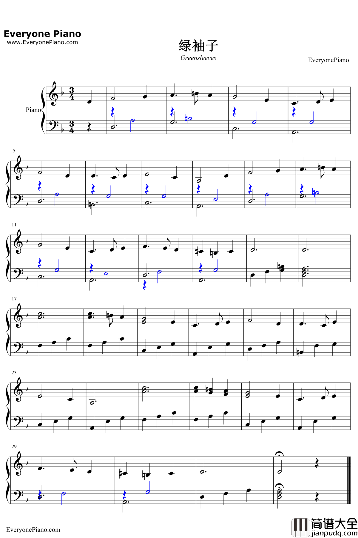 绿袖子钢琴谱_亨利八世