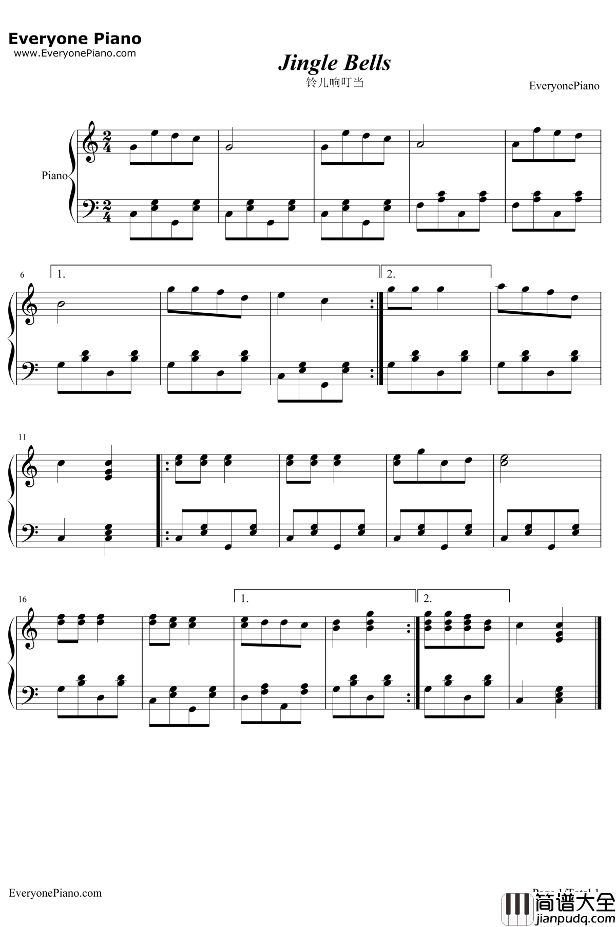 铃儿响叮当钢琴谱_詹姆斯·罗德·皮尔彭特
