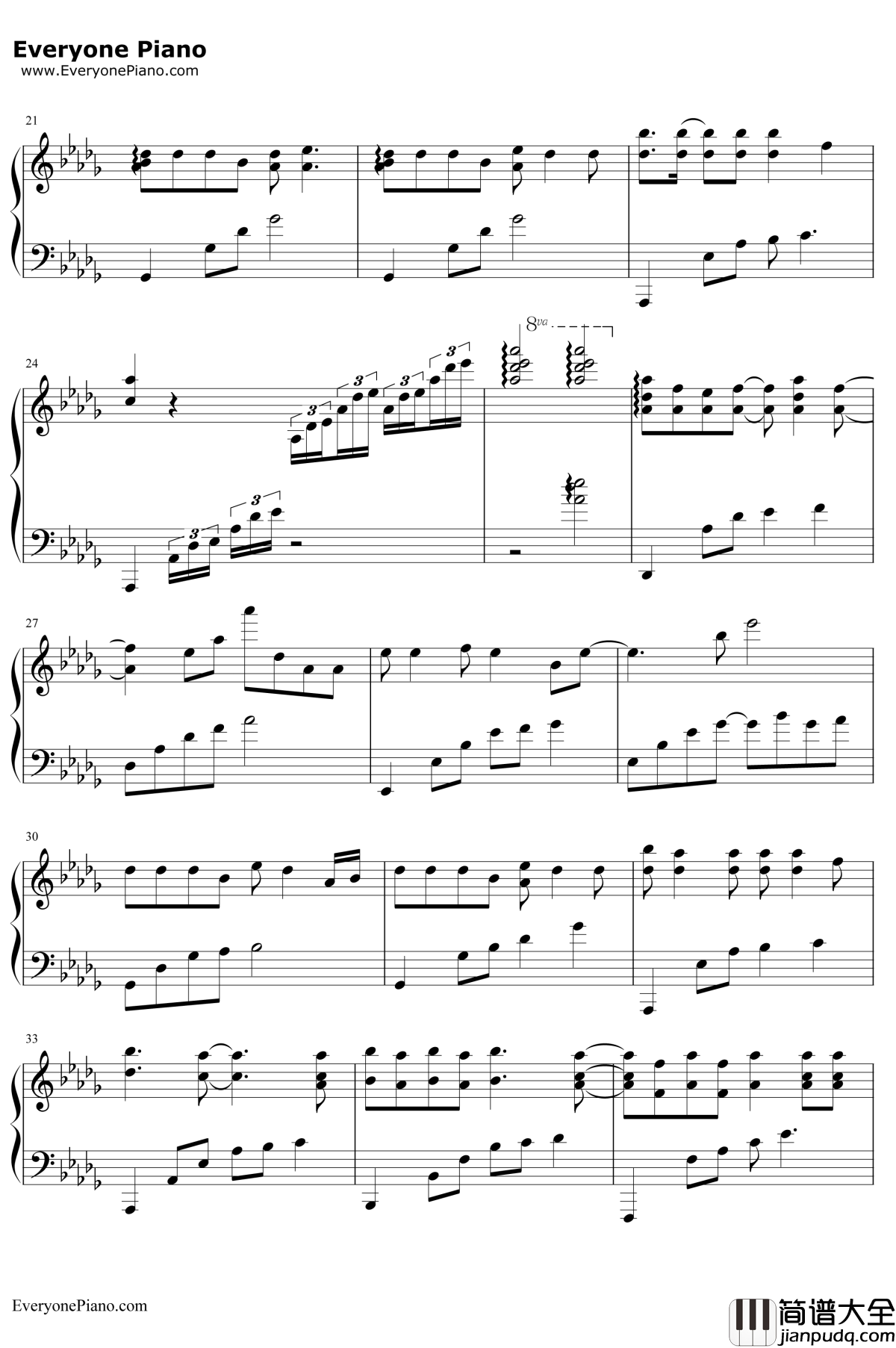 漂洋过海来看你钢琴谱_刘明湘_完美好听版