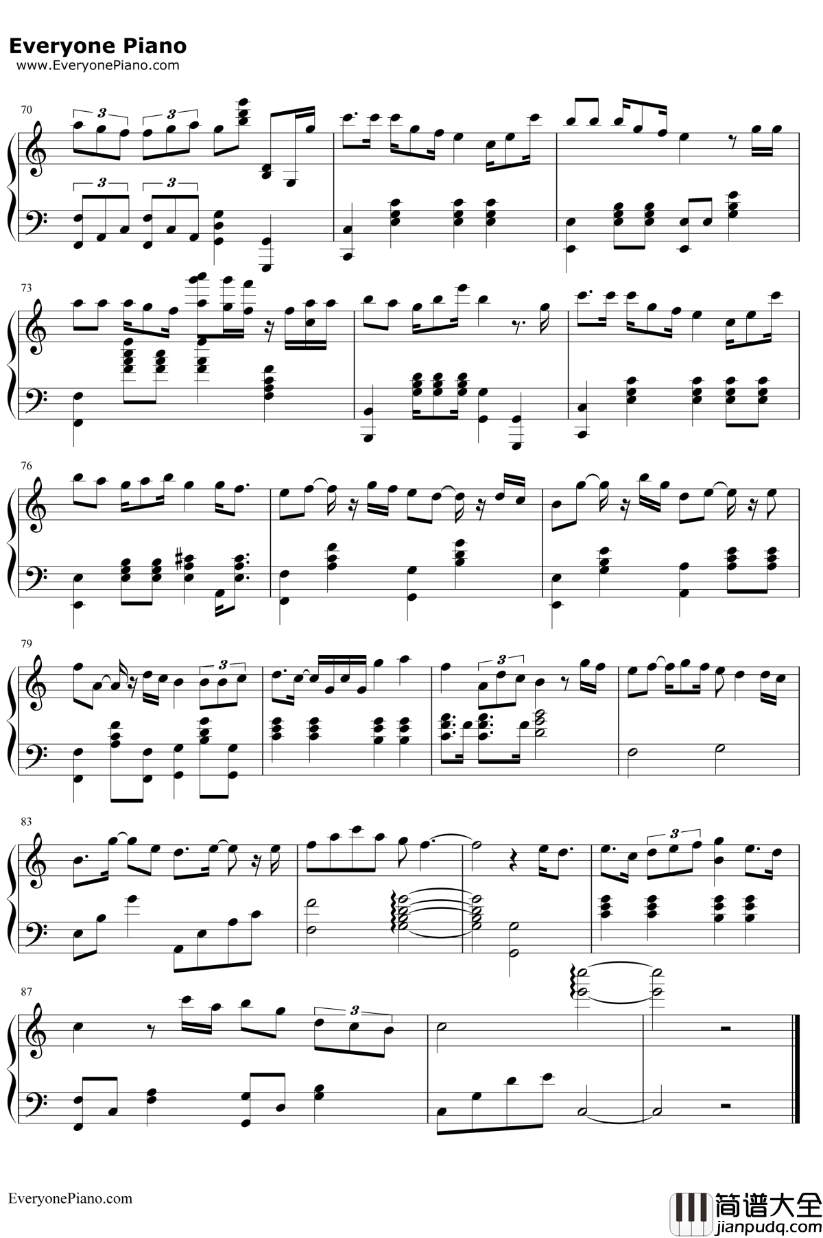 终身美丽钢琴谱_郑秀文_瘦身男女主题曲