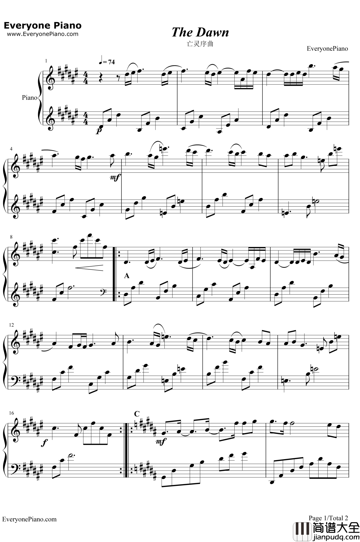 亡灵序曲钢琴谱_Dreamtale_TheDawn_魔兽世界