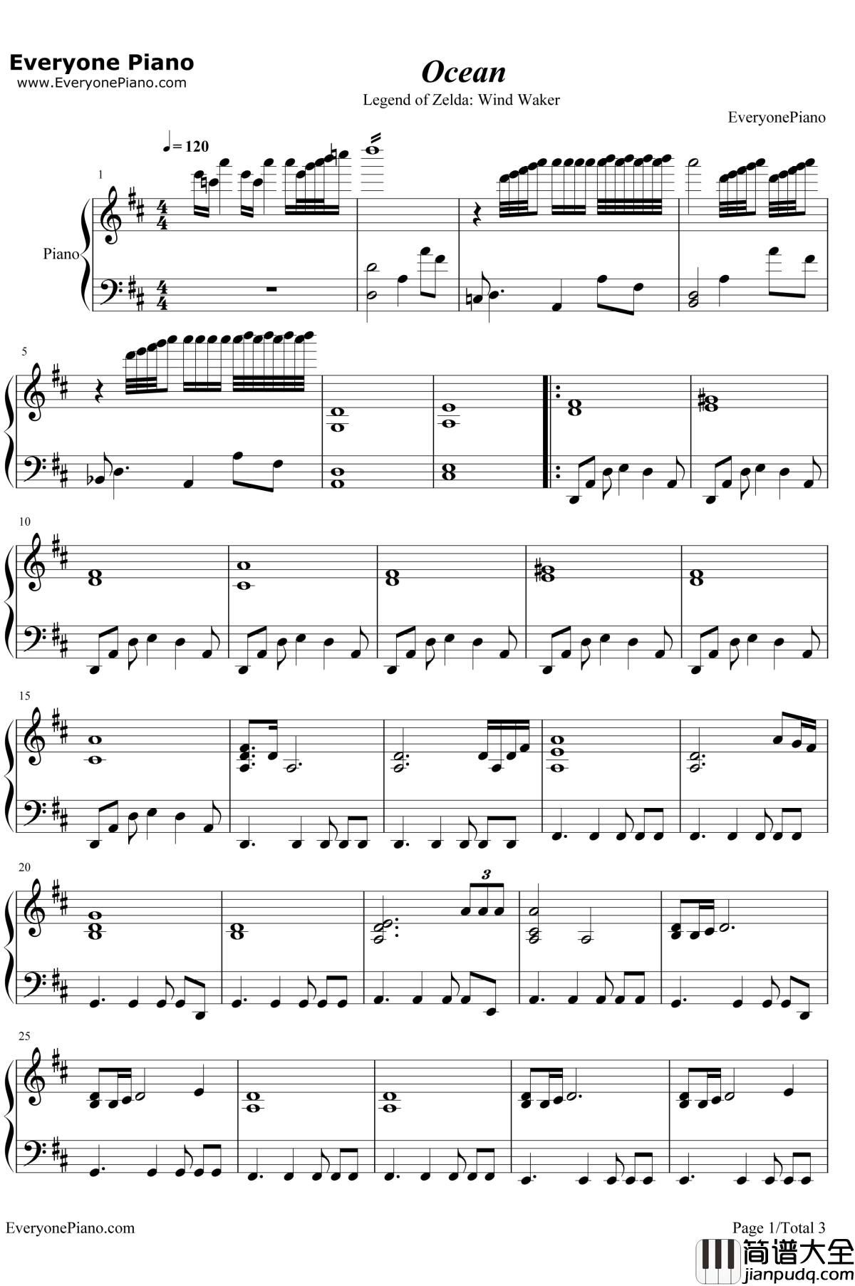 Ocean钢琴谱_永田権太_塞尔达传说风之杖