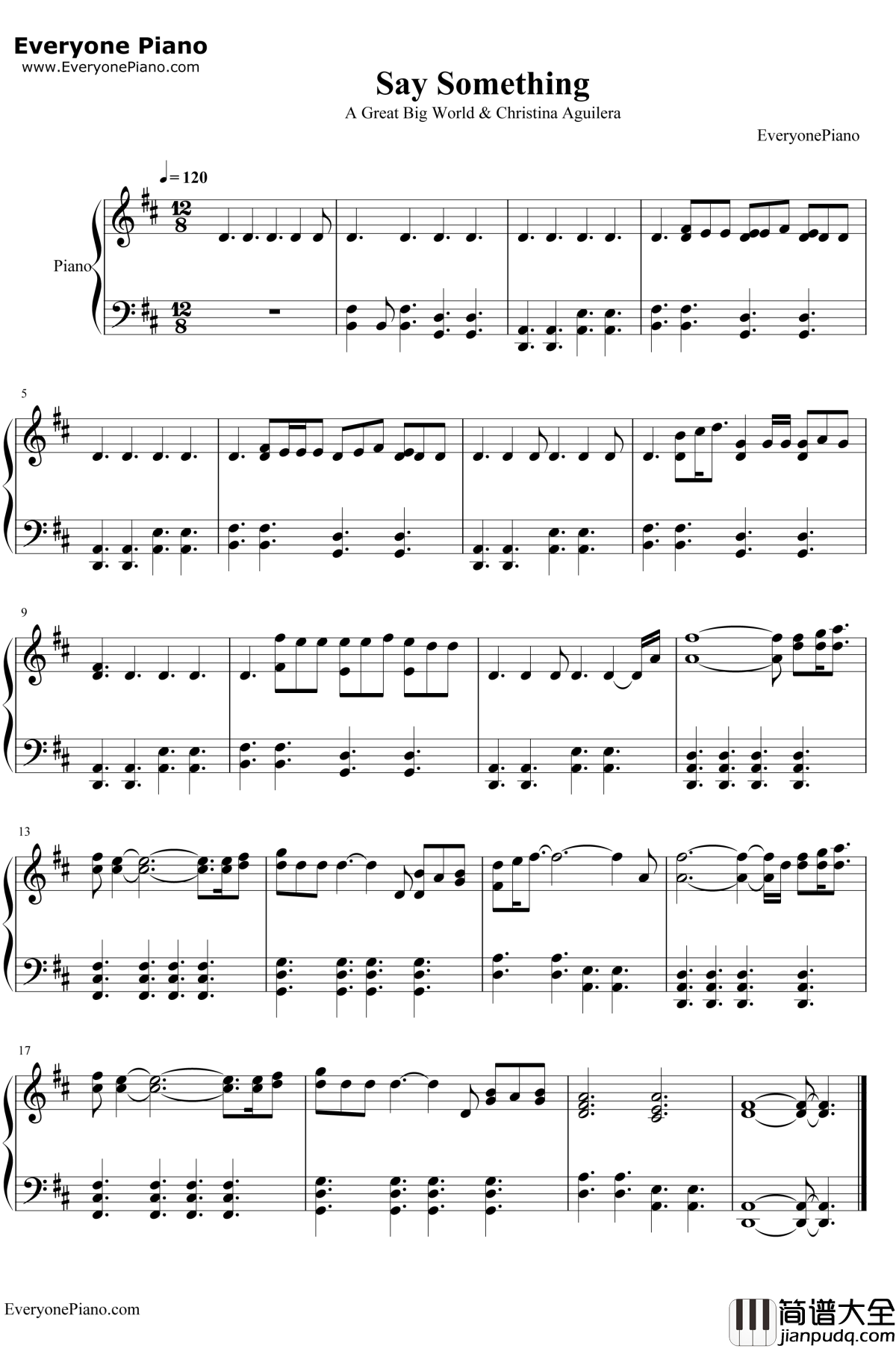 Say_Something钢琴谱_AGreatBigWorldChristinaAguilera
