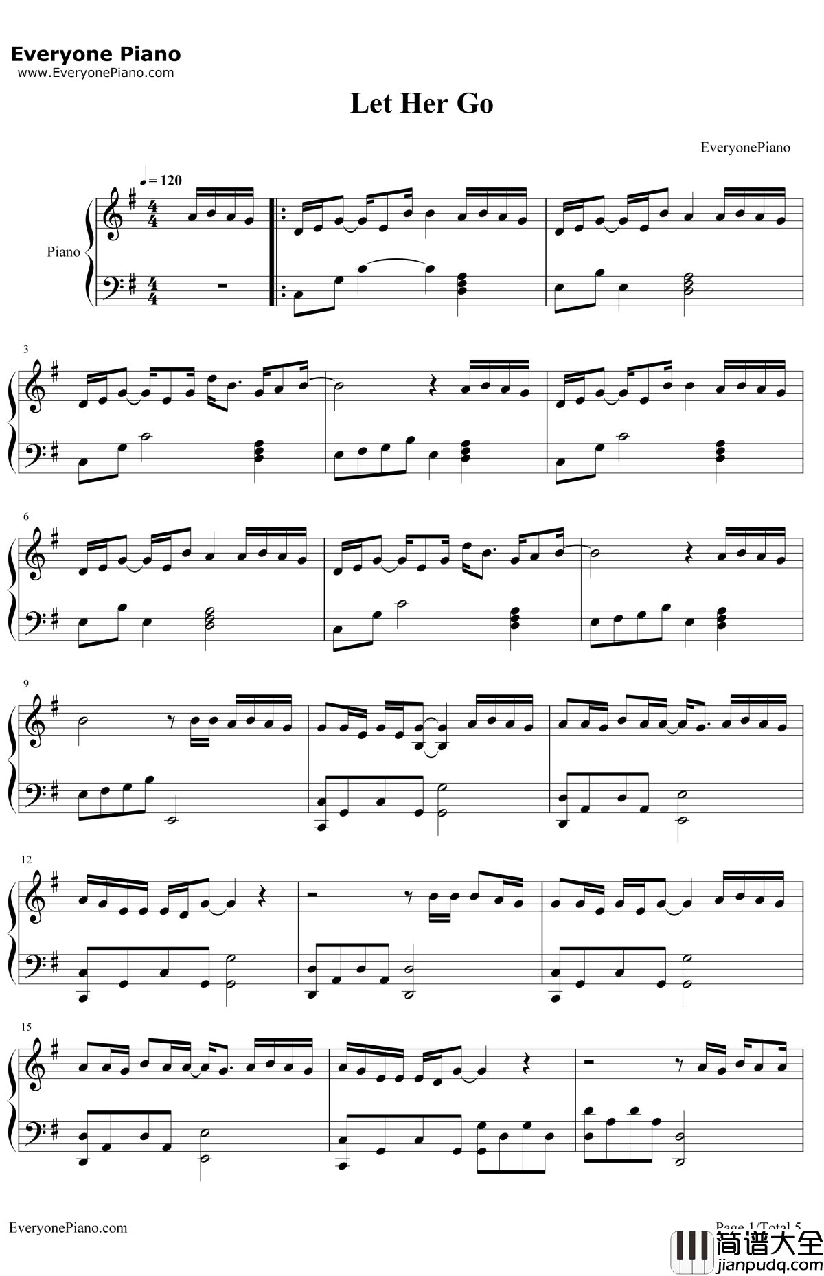 Let_Her_Go放手爱情钢琴谱_PassengerMikeRosenberg