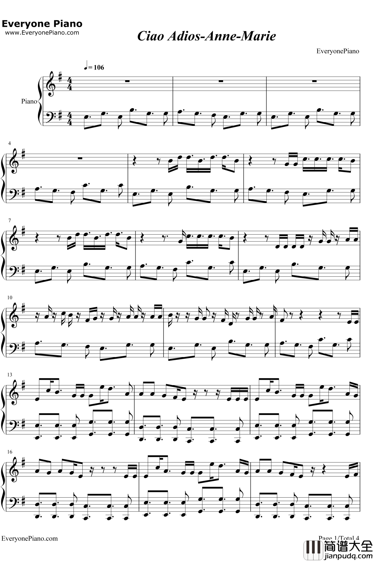 Ciao_Adios钢琴谱_Anne_Marie