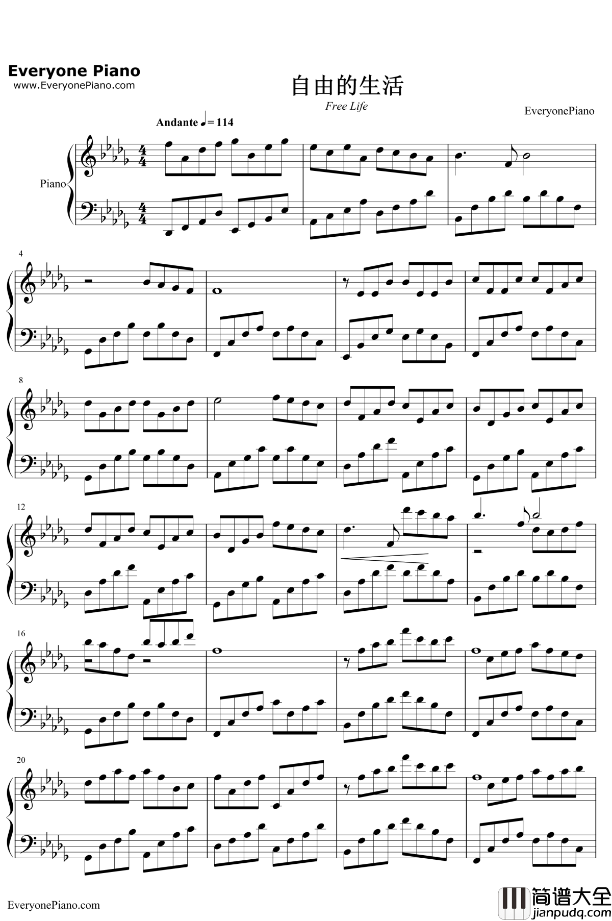 自由的生活钢琴谱_克莱德曼
