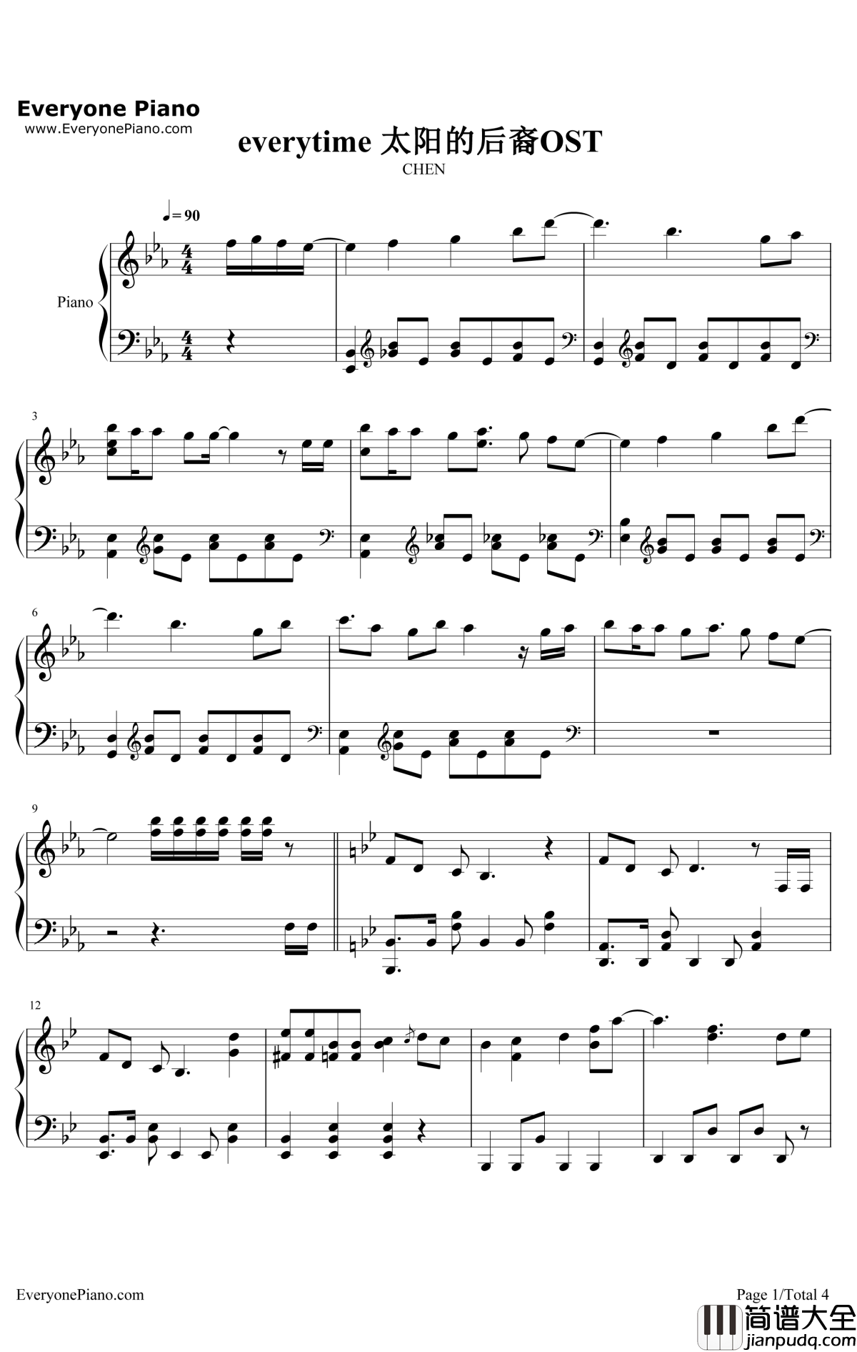 Everytime钢琴谱_ChenPunch_太阳的后裔OST
