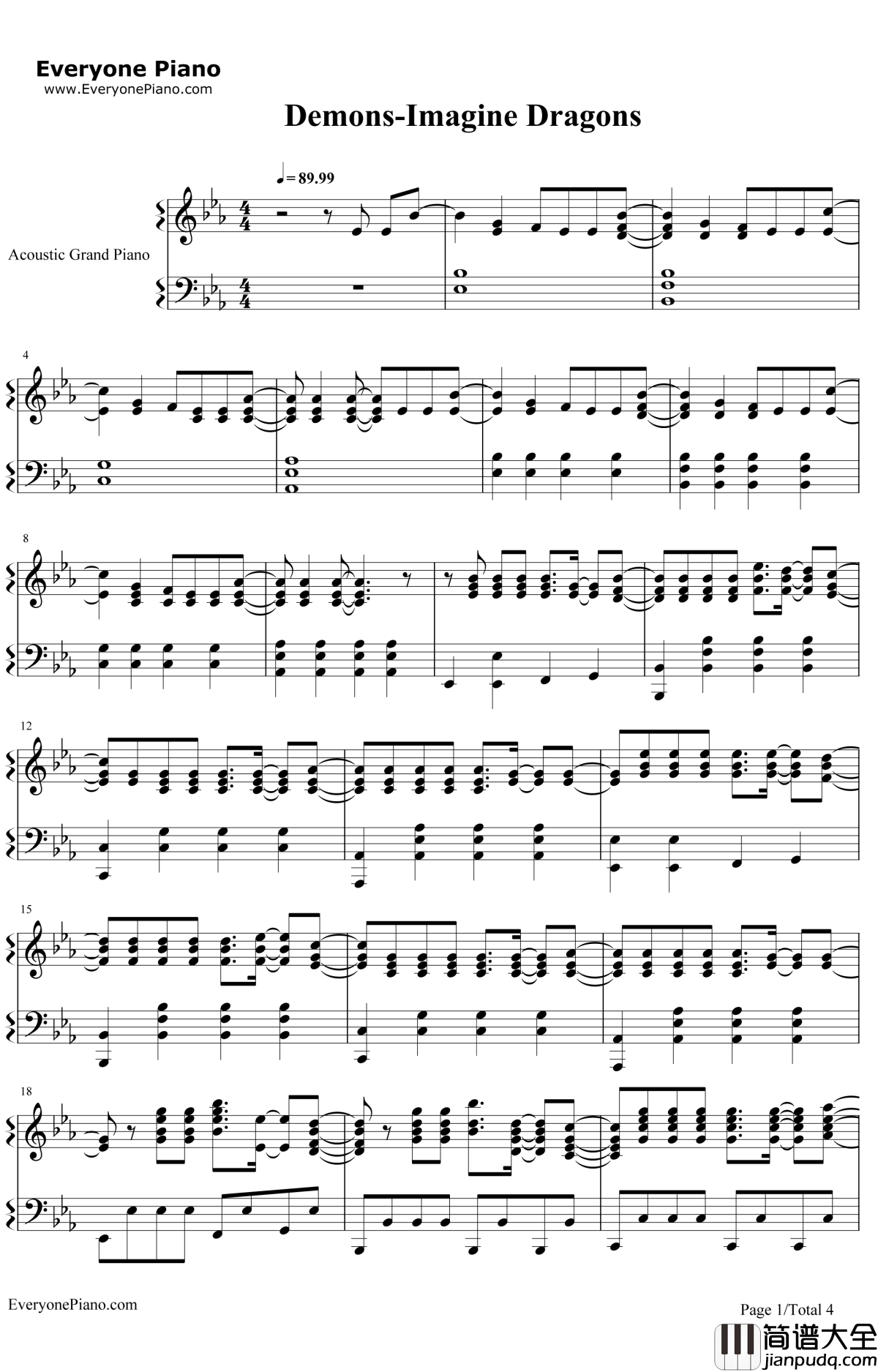 Demons钢琴谱_ImagineDragons
