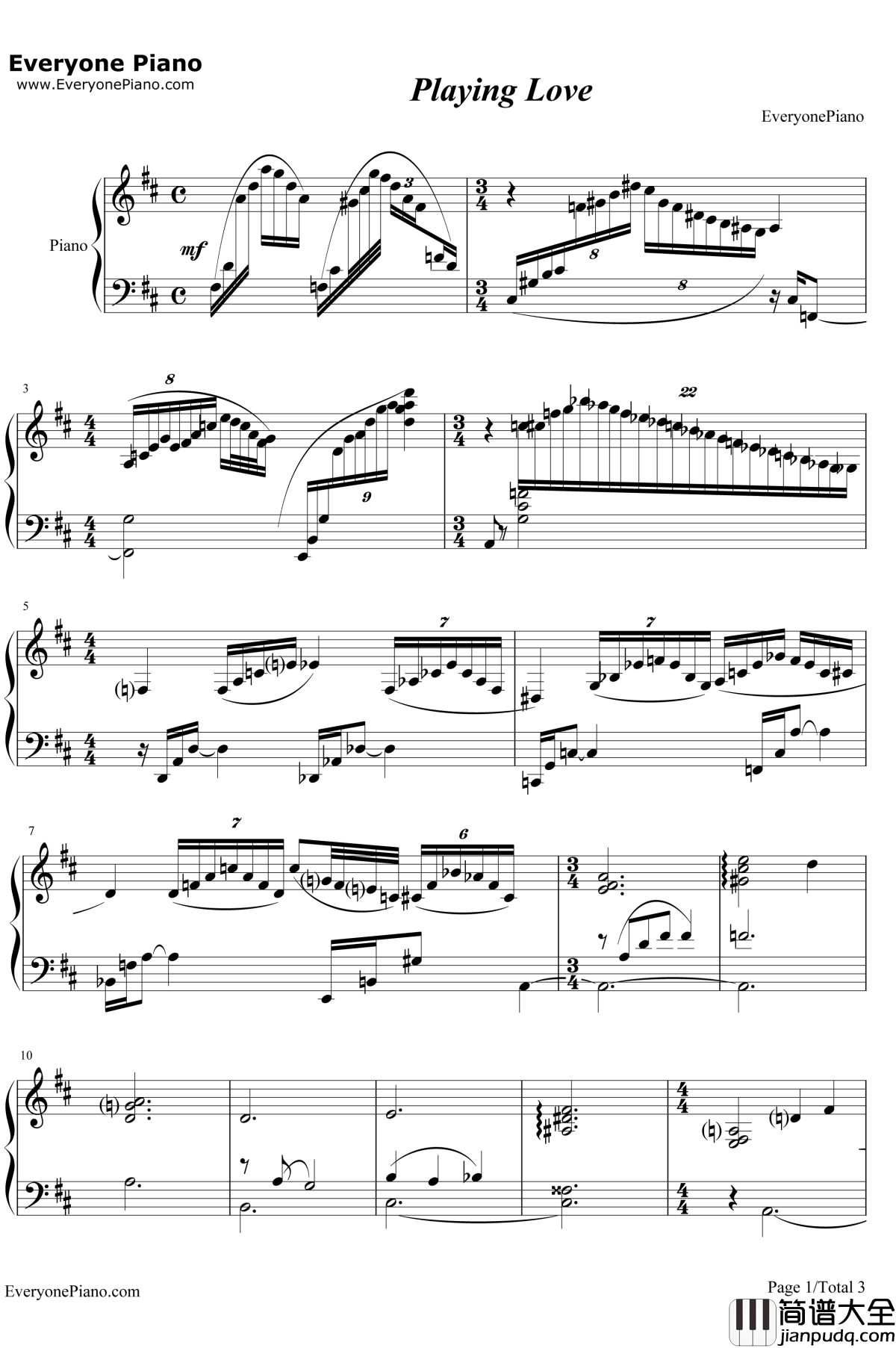 Playing_Love钢琴谱_埃尼奥·莫里康内_海上钢琴师