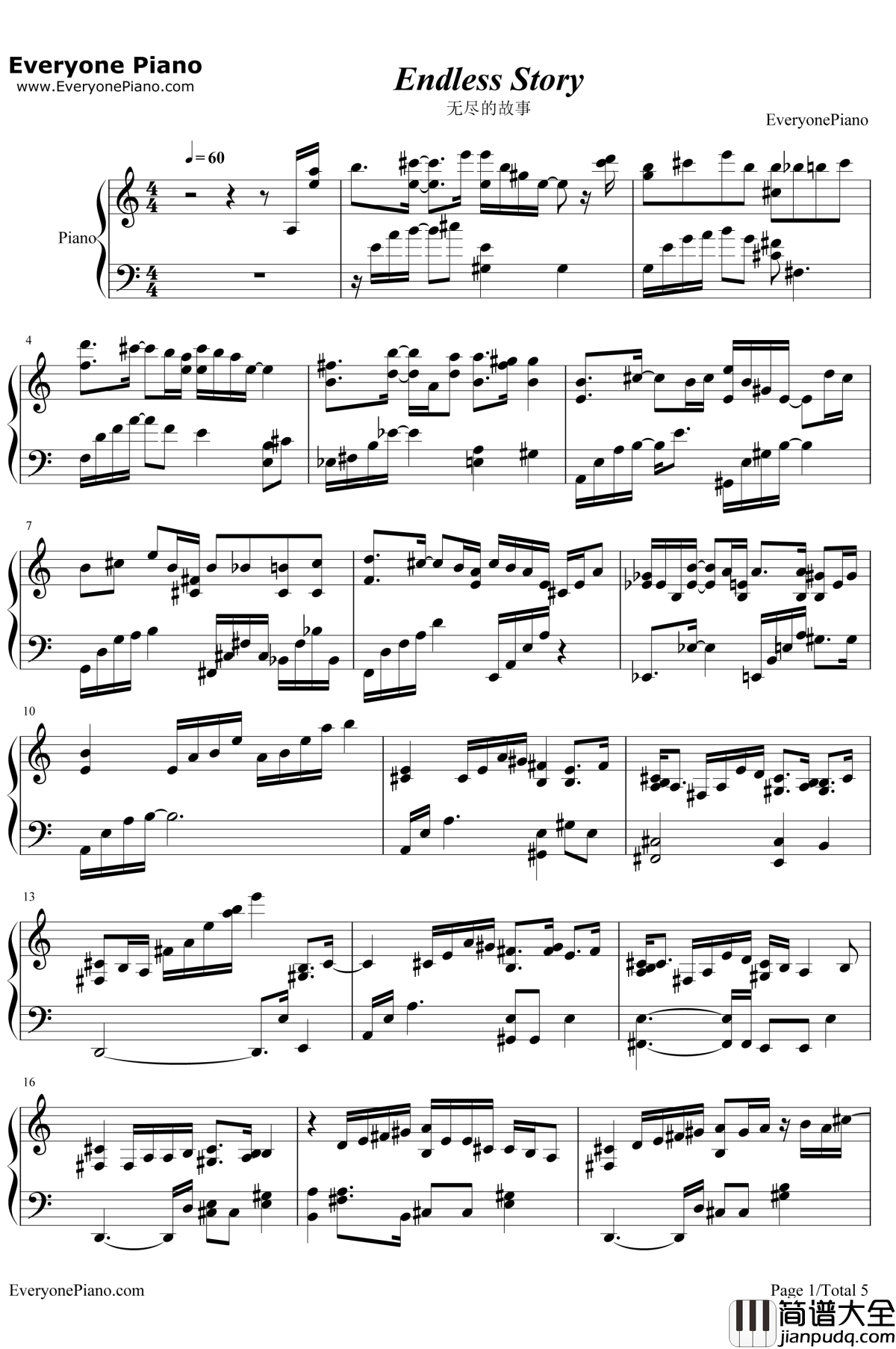 Endless_Story钢琴谱_伊藤由奈_电影NANA插曲