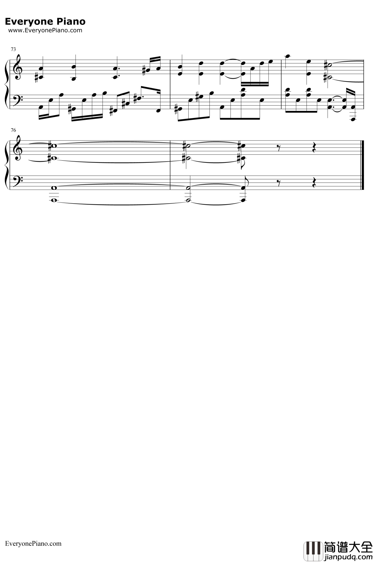 Endless_Story钢琴谱_伊藤由奈_电影NANA插曲