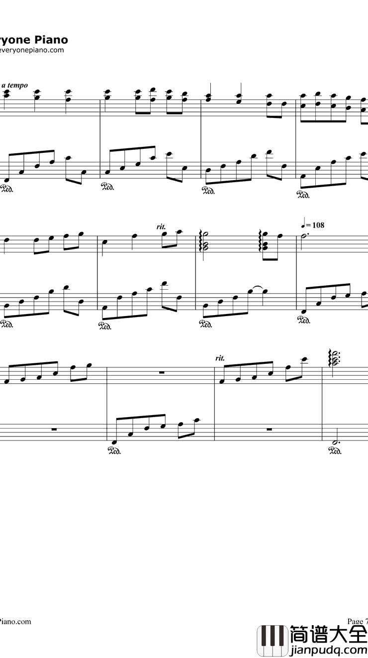 いつも何度でも钢琴谱_木村弓_千与千寻主题曲