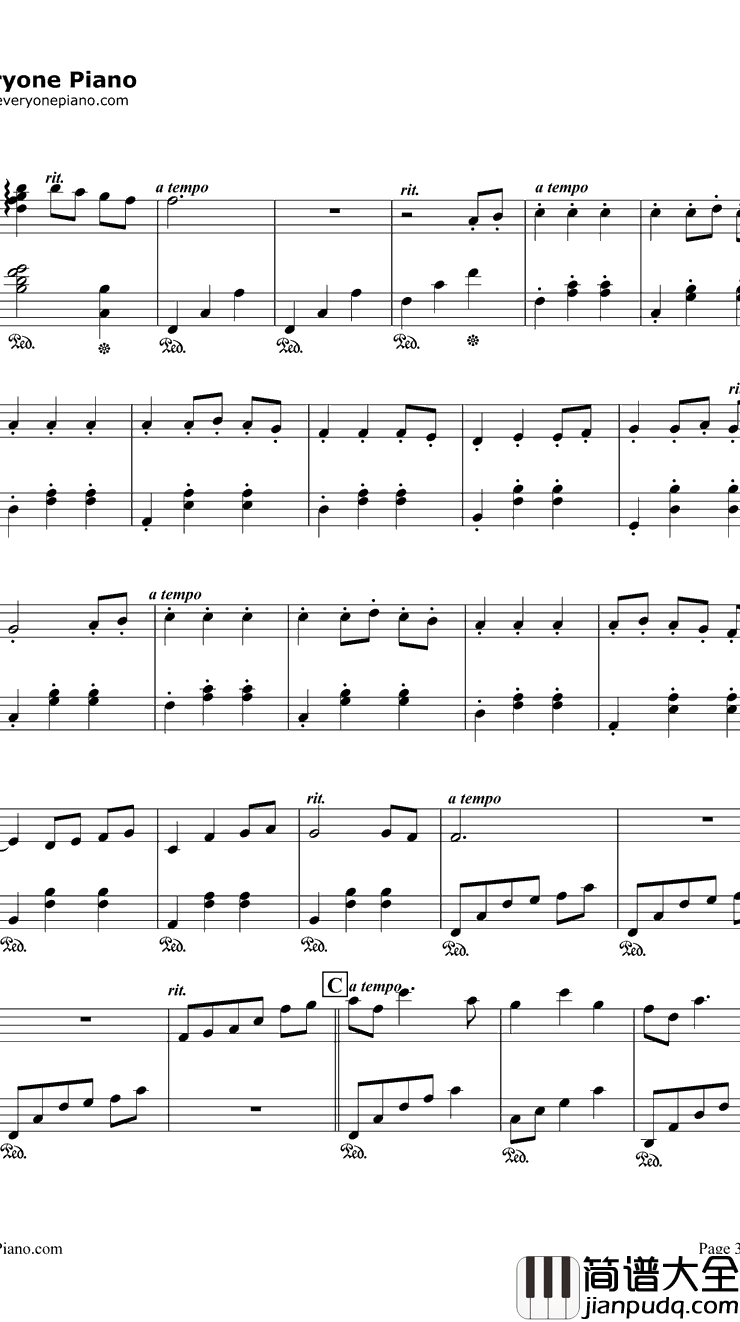 いつも何度でも钢琴谱_木村弓_千与千寻主题曲