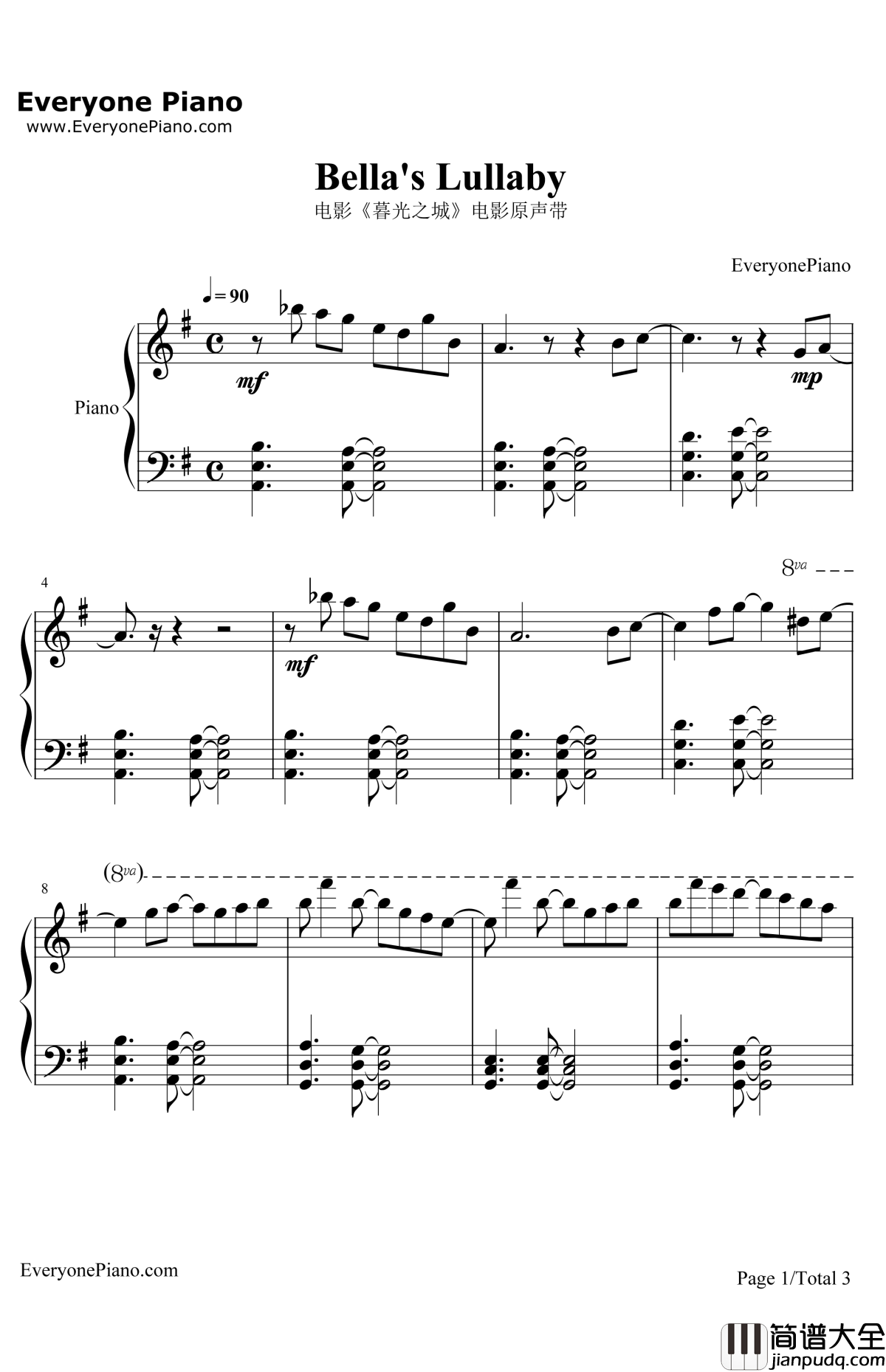 Bella's_Lullaby钢琴谱_CarterBurwell_暮光之城电影原声带