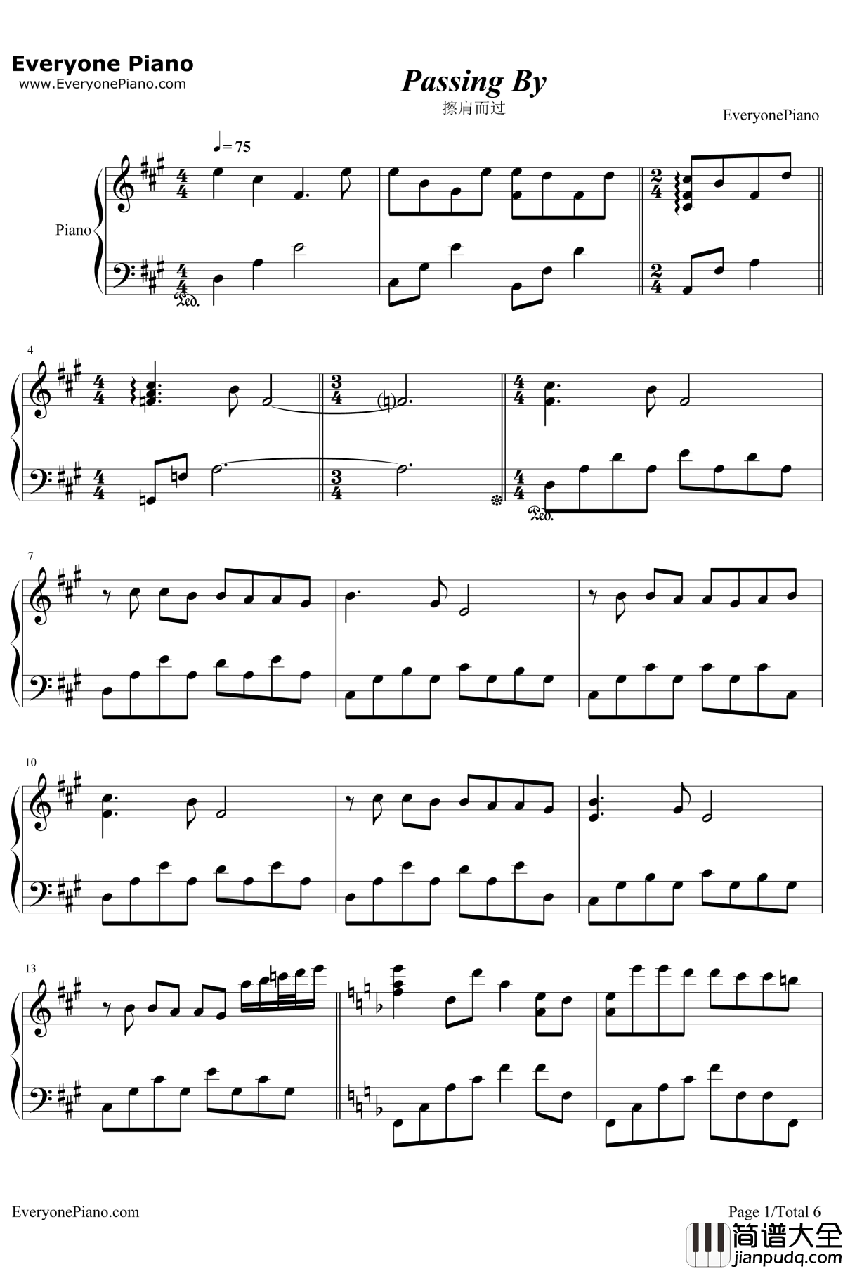 Passing_By（擦身而过）钢琴谱__李闰珉