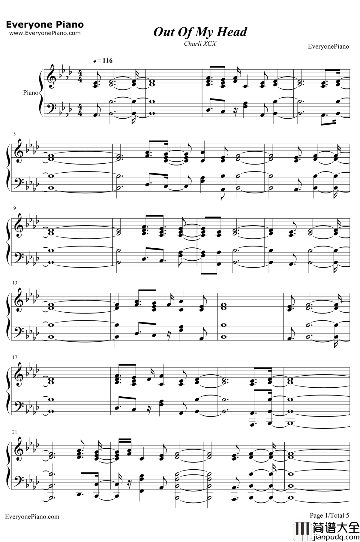 Out_Of_My_Head钢琴谱_CharliXCX