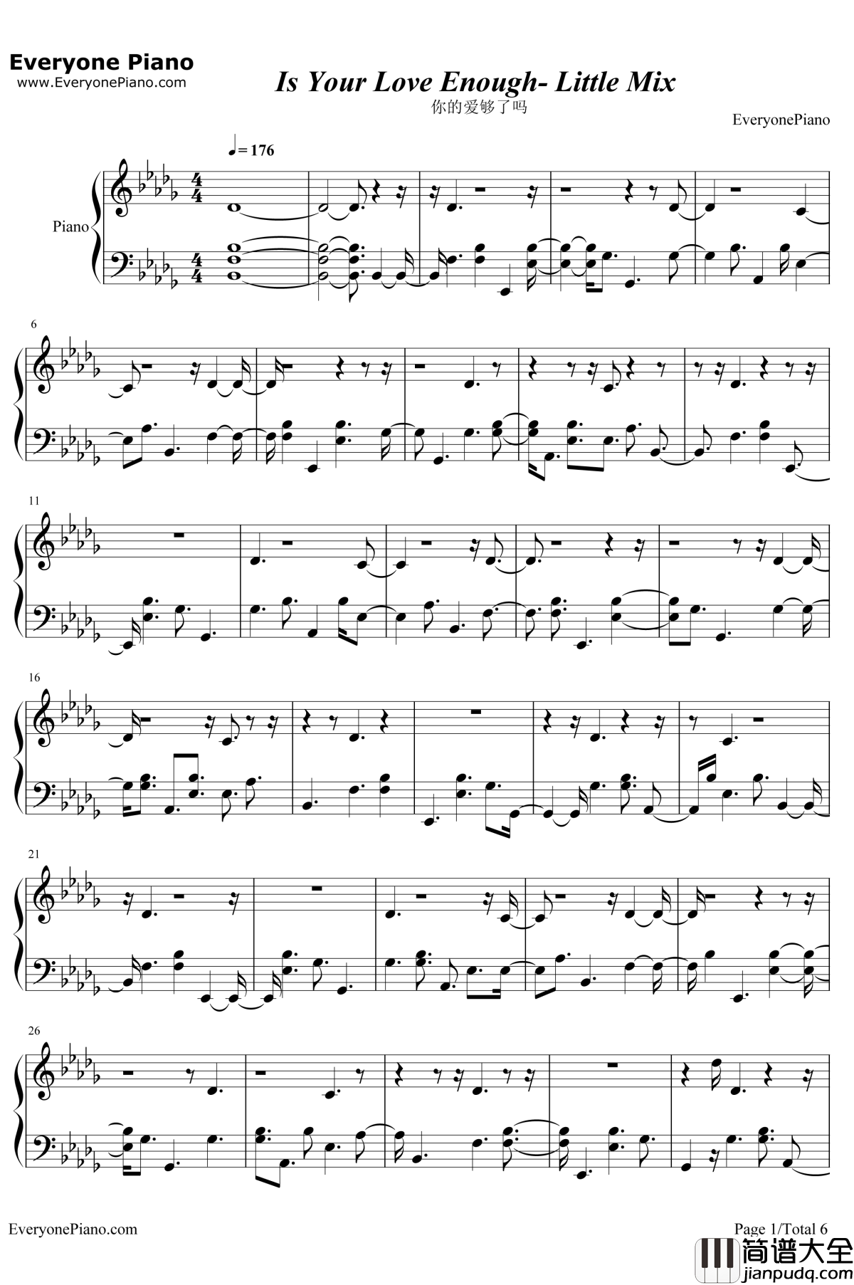 Is_Your_Love_Enough钢琴谱_LittleMix