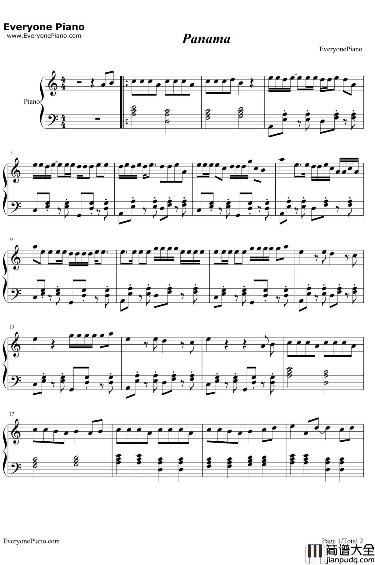 Panama钢琴谱_Matteo