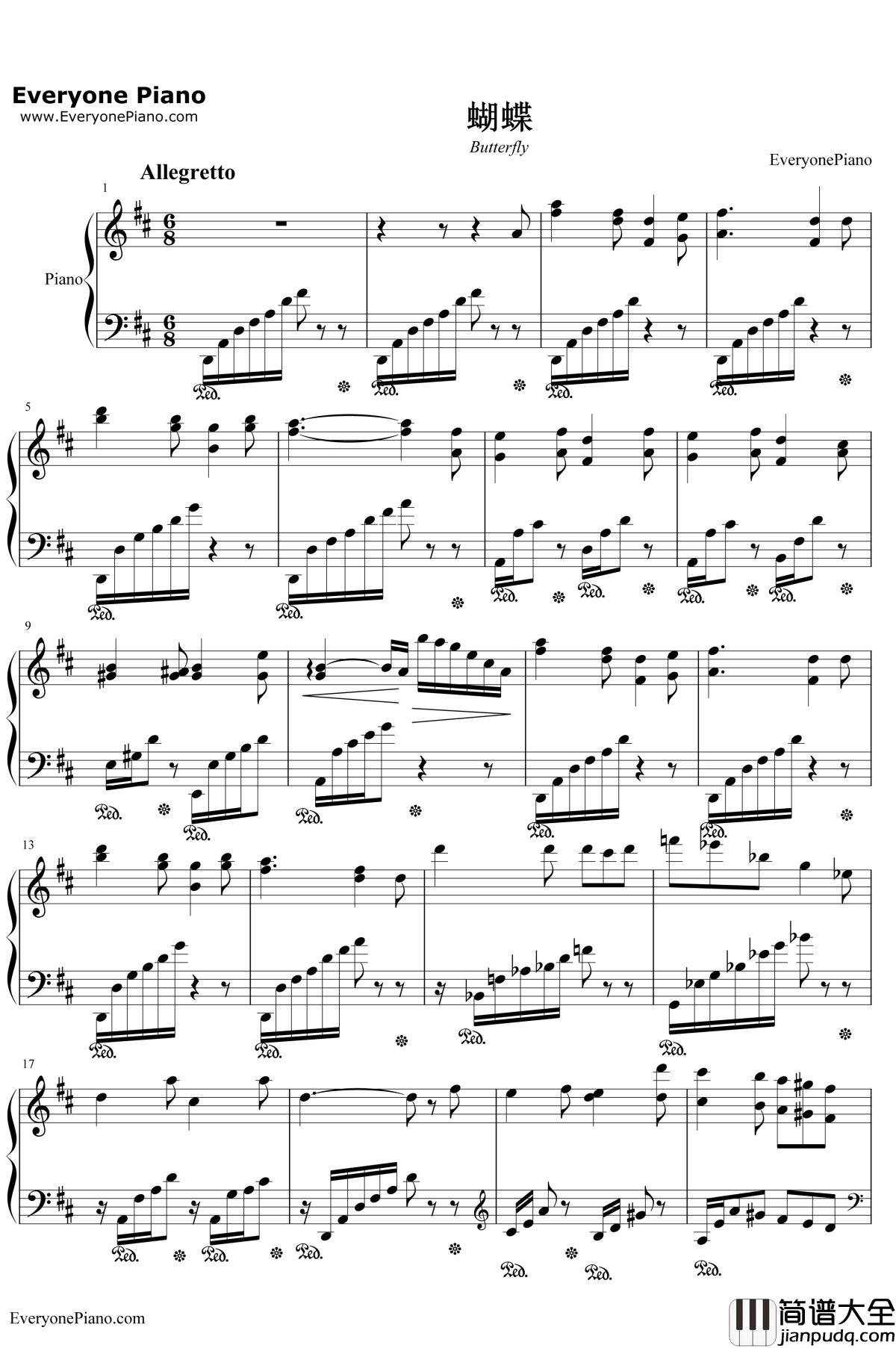 蝴蝶钢琴谱__默克尔