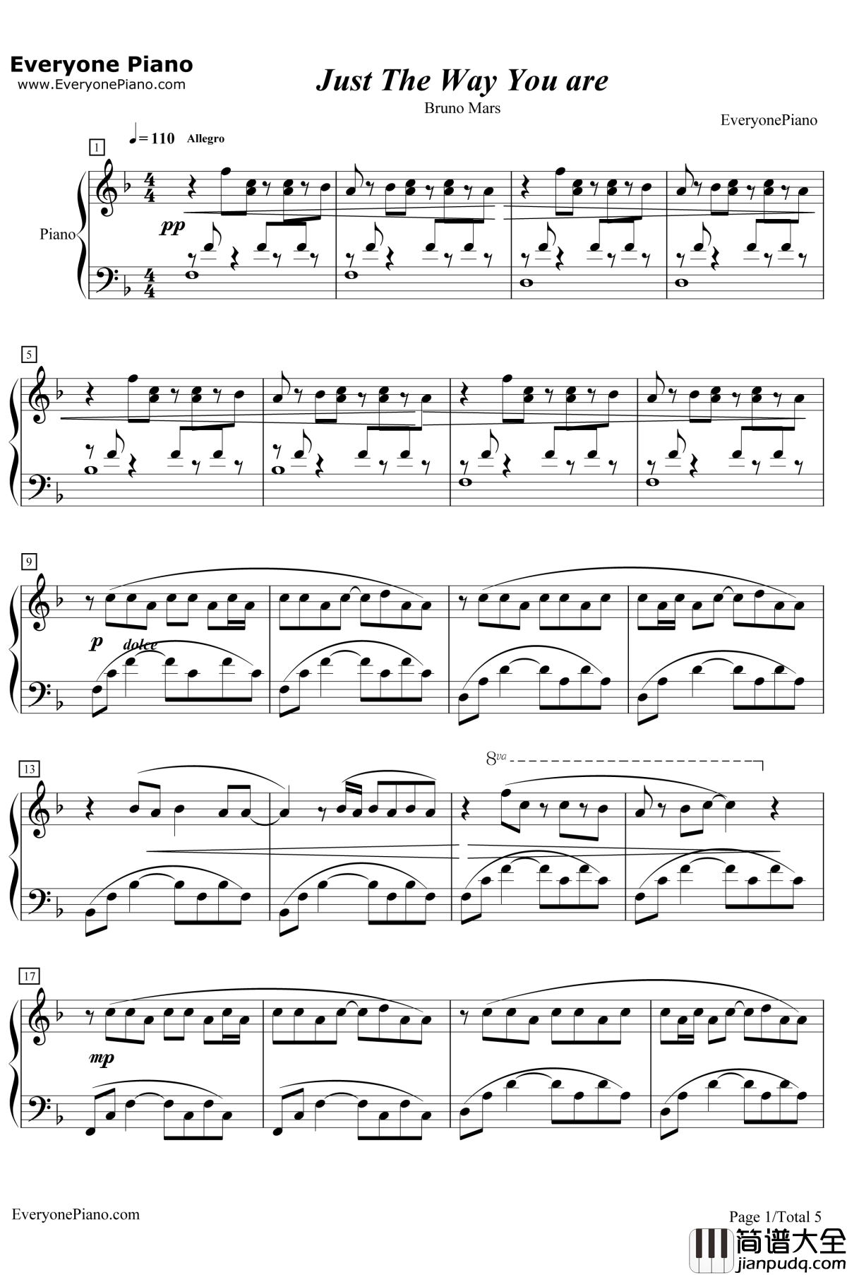 Just_the_Way_You_Are钢琴谱_BrunoMars