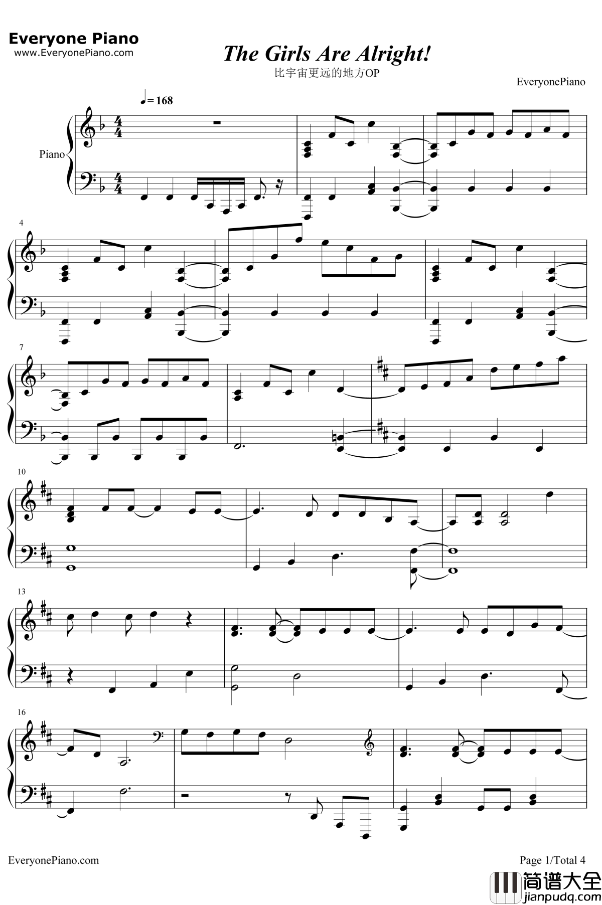 The_Girls_Are_Alright钢琴谱_saya_比宇宙更远的地方OP