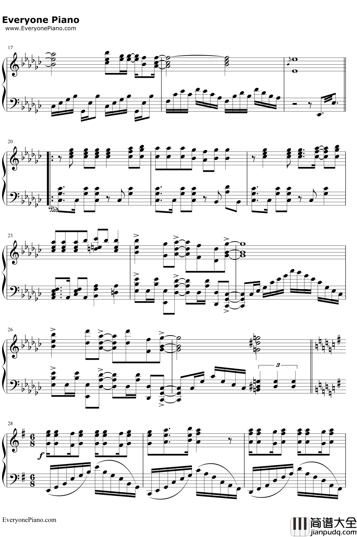 Here钢琴谱_JUNNA_魔法使的新娘OP