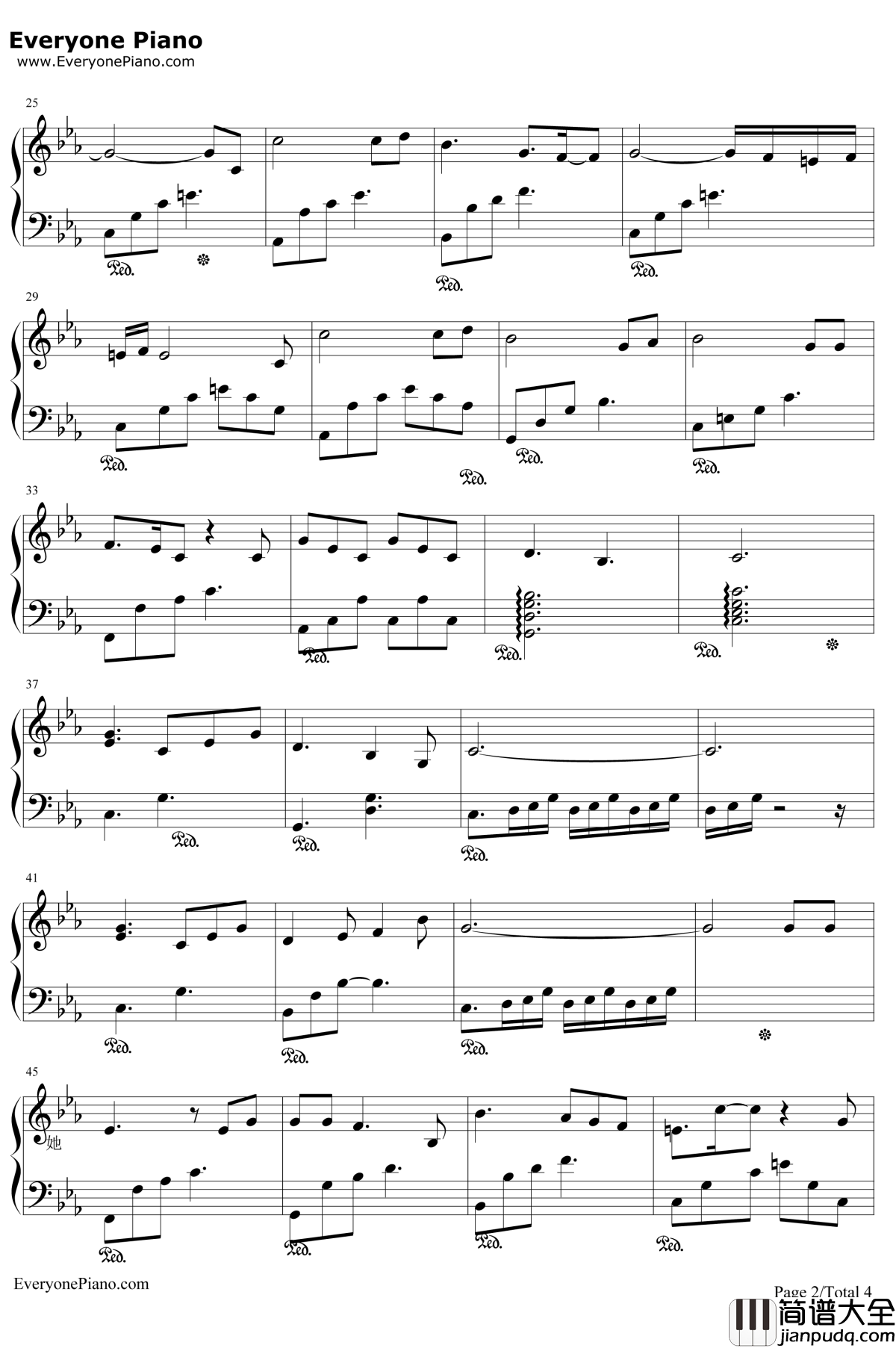 让她降落钢琴谱_何璐_金粉世家片尾曲