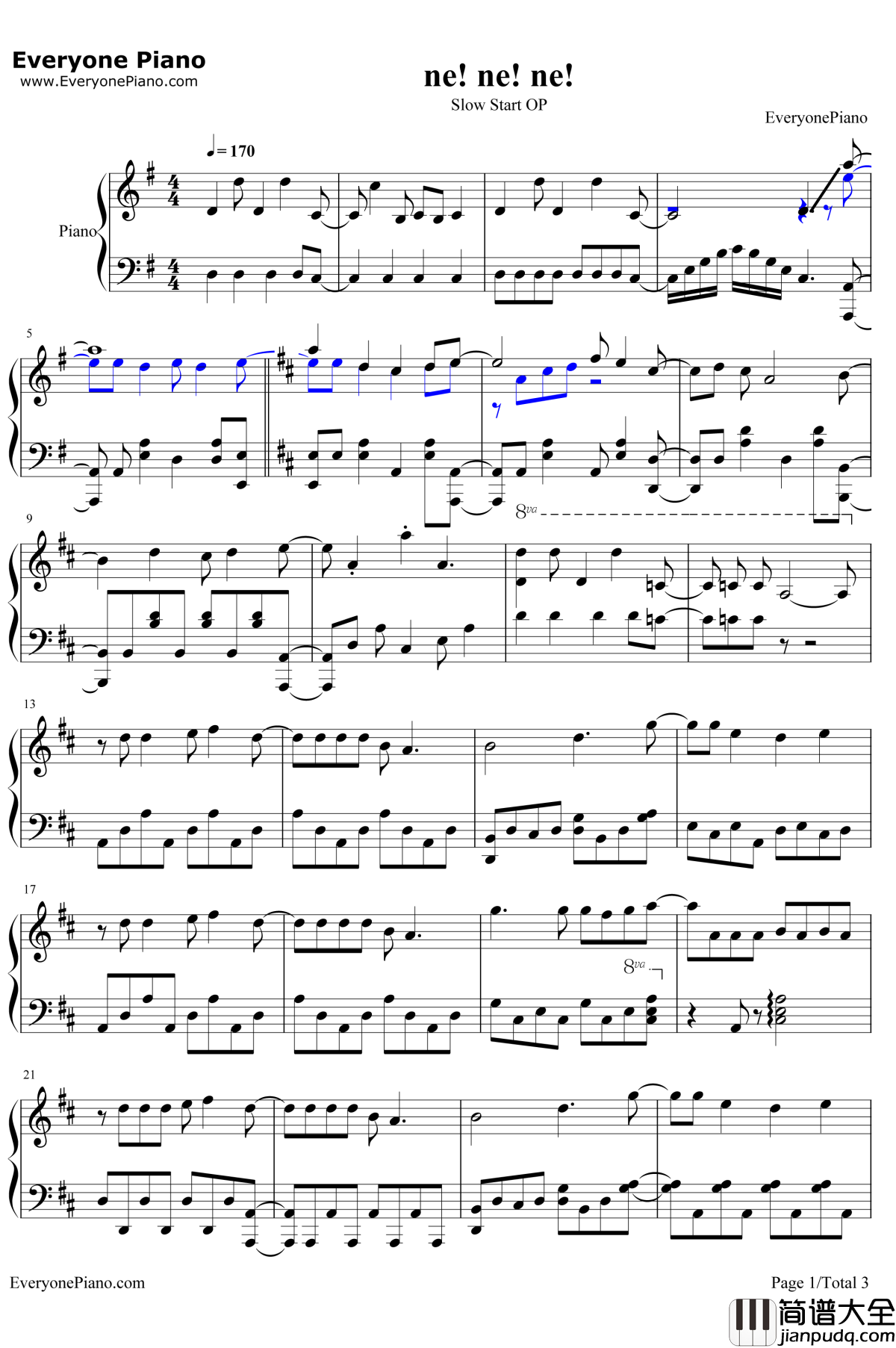 Nenene钢琴谱_STARTails☆_SlowStartOP