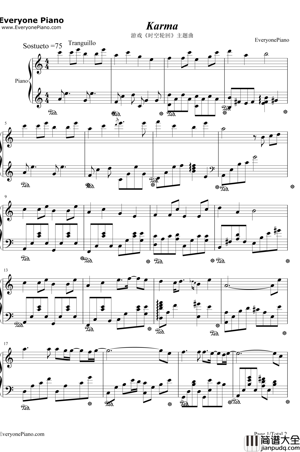 Karma钢琴谱_阿保刚_时空轮回原声音乐