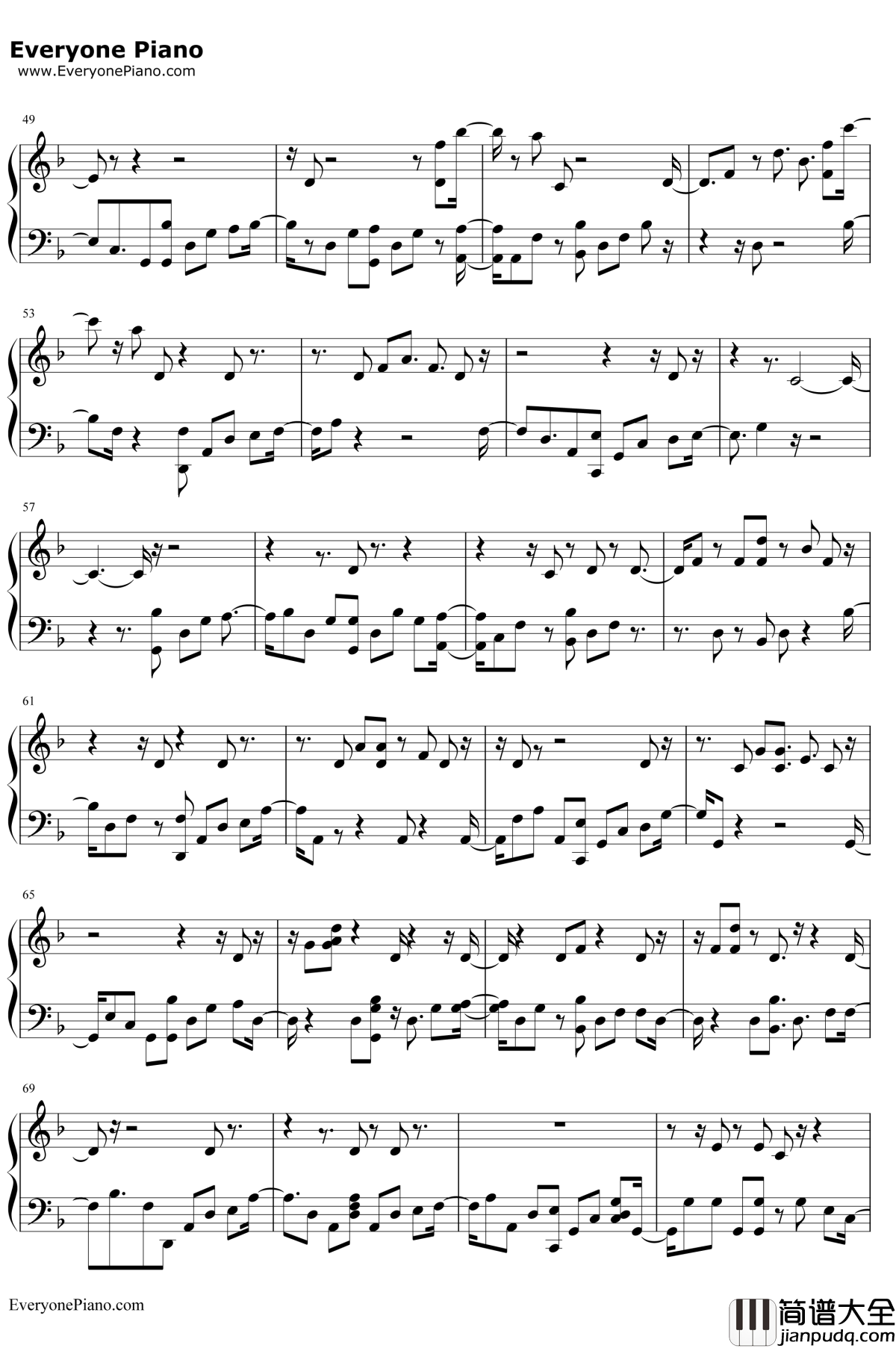 For_You钢琴谱_LiamPayneRitaOra_五十度飞主题曲