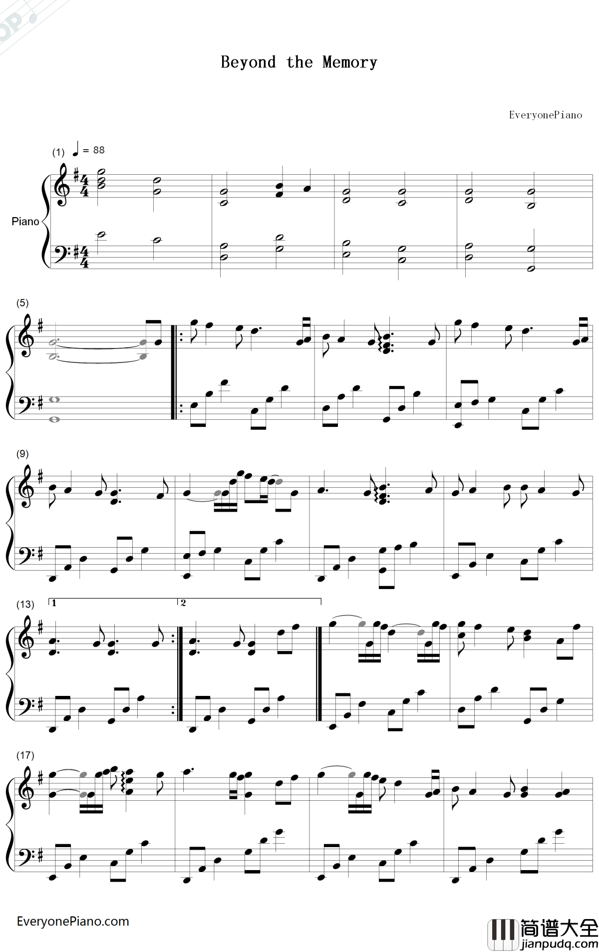 Beyond_the_Memory钢琴谱_July