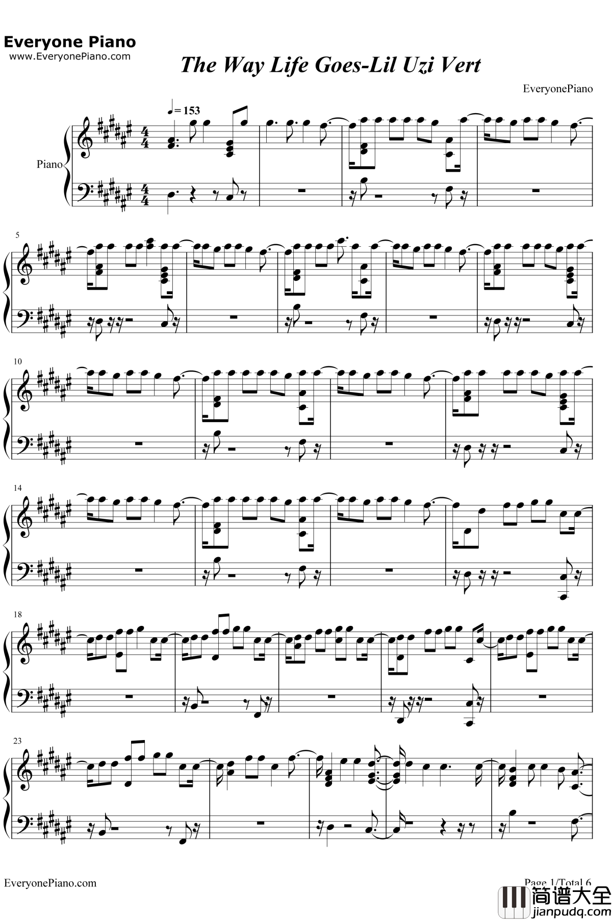 The_Way_Life_Goes钢琴谱__LilUziVert