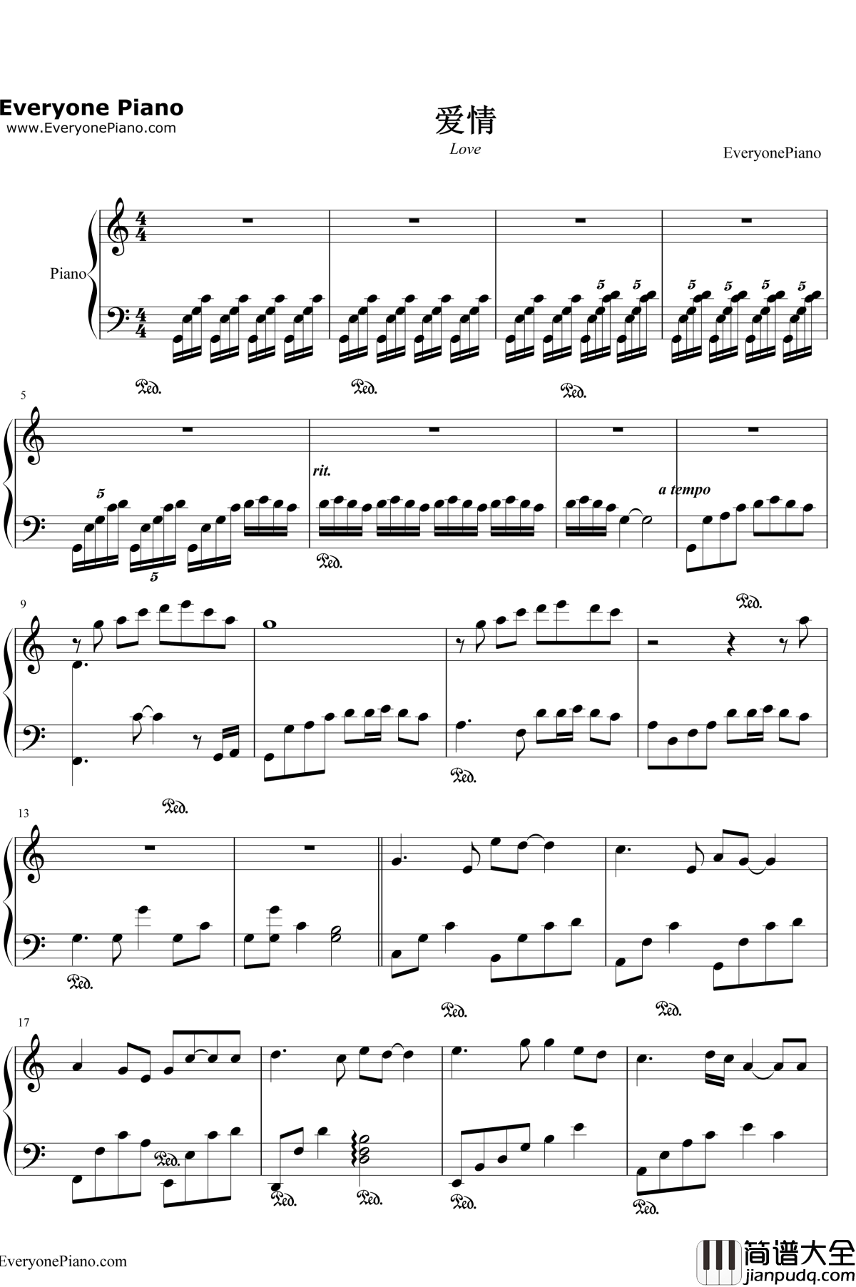 爱情钢琴谱_莫文蔚