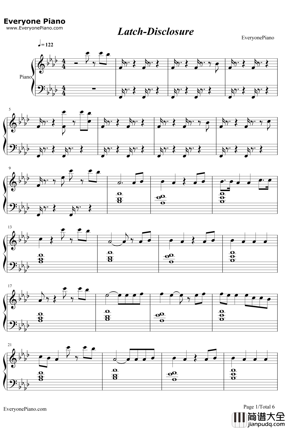 Latch钢琴谱_Disclosure_Sam_Smith