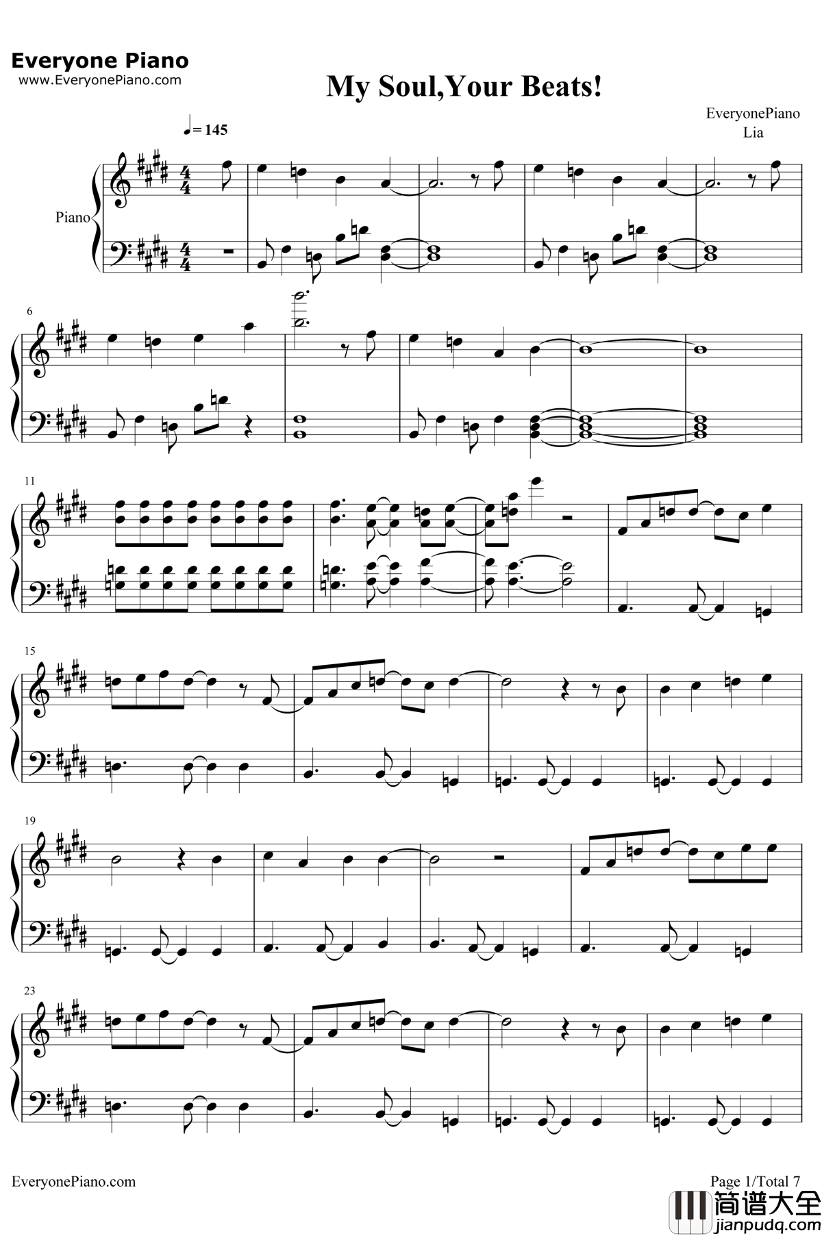 My_Soul_Your_Beats钢琴谱_Lia