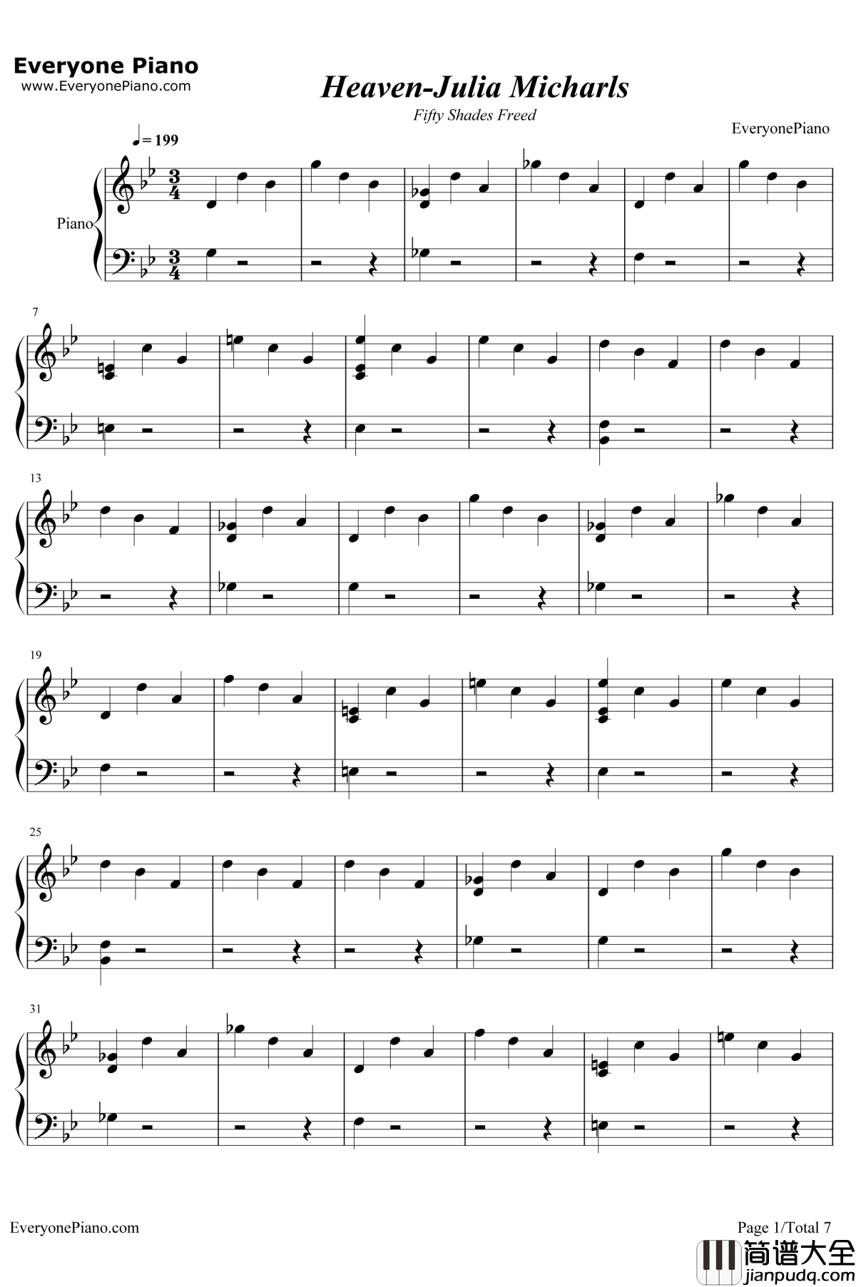 Heaven钢琴谱_Julia_Michaels