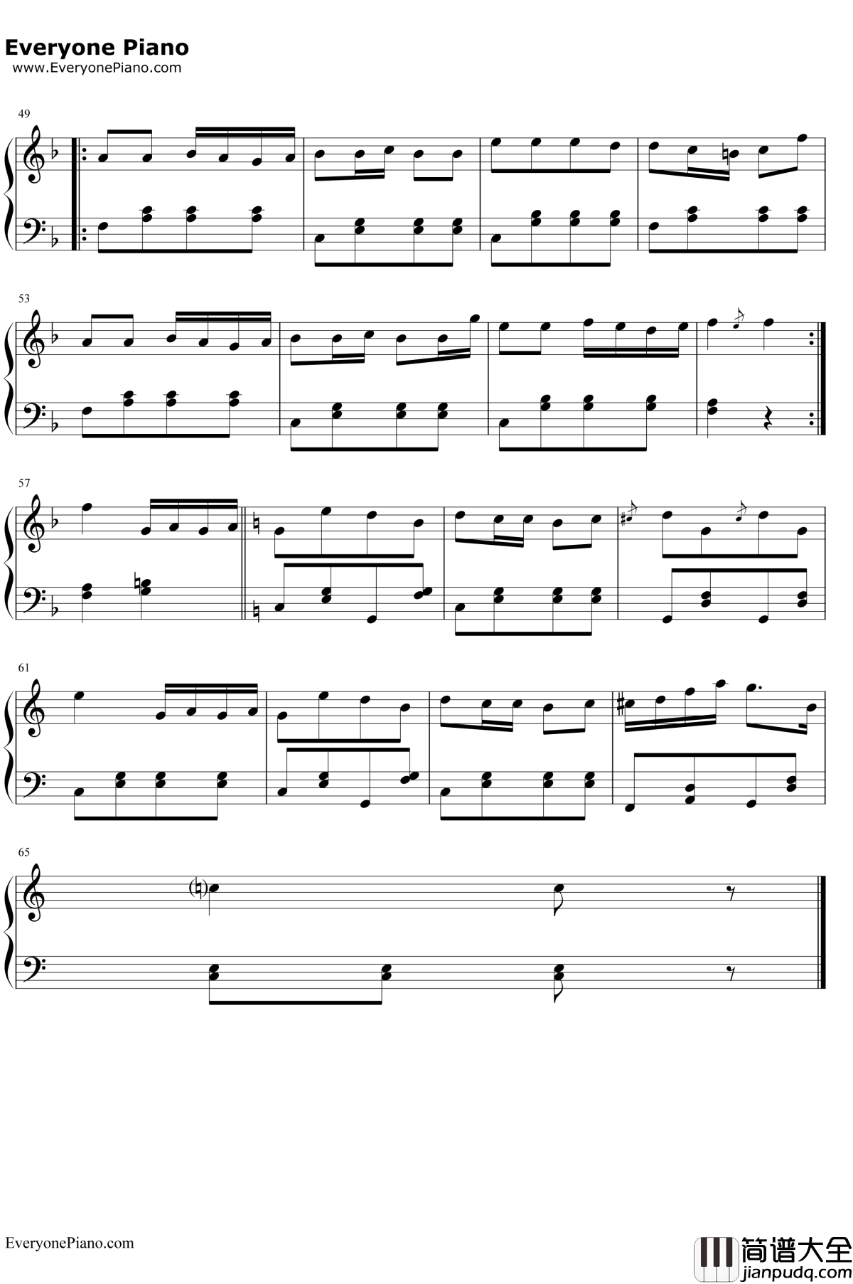 C大调四对舞钢琴谱_布鲁克纳