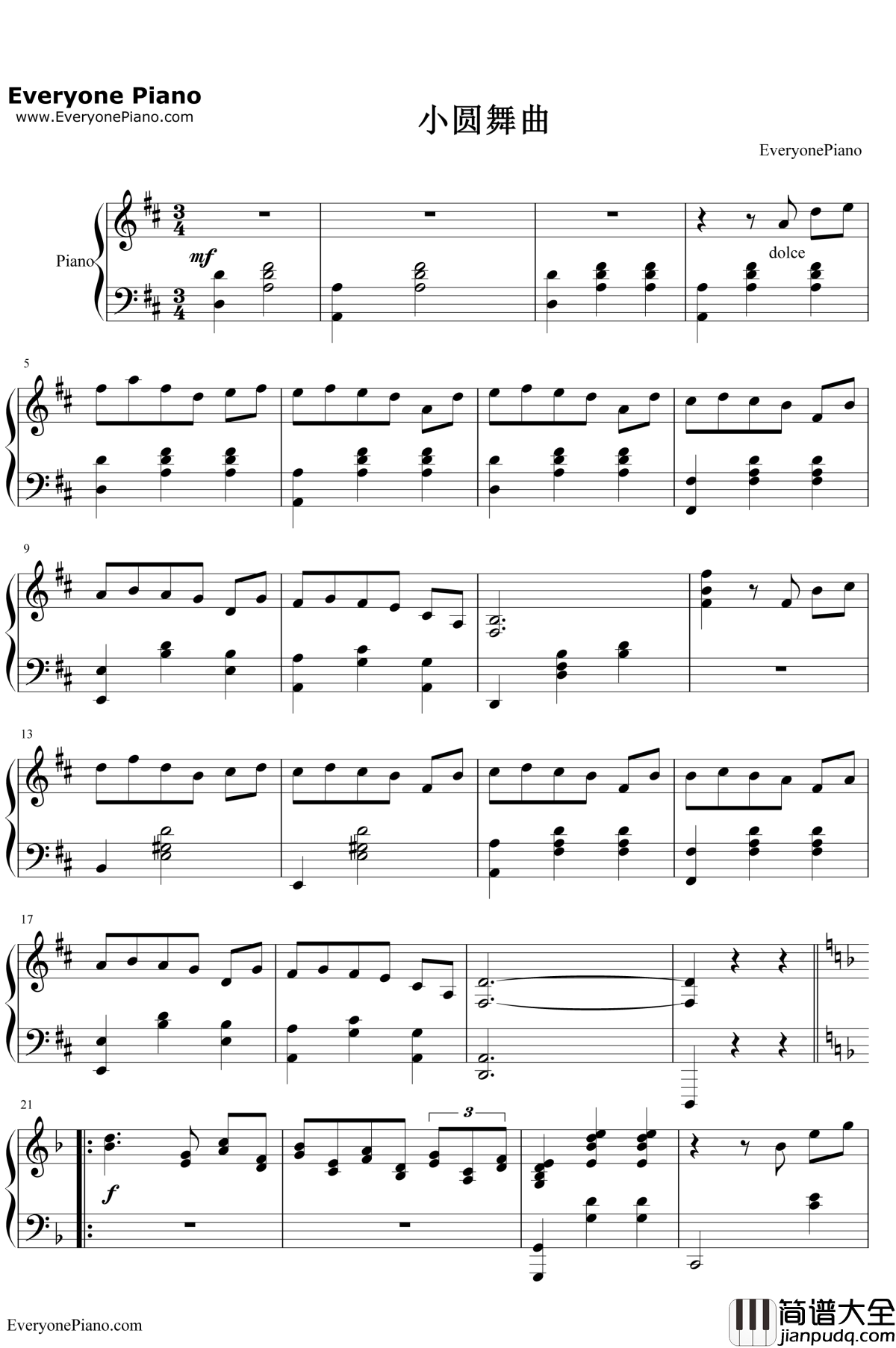 小圆舞曲钢琴谱_西贝柳斯