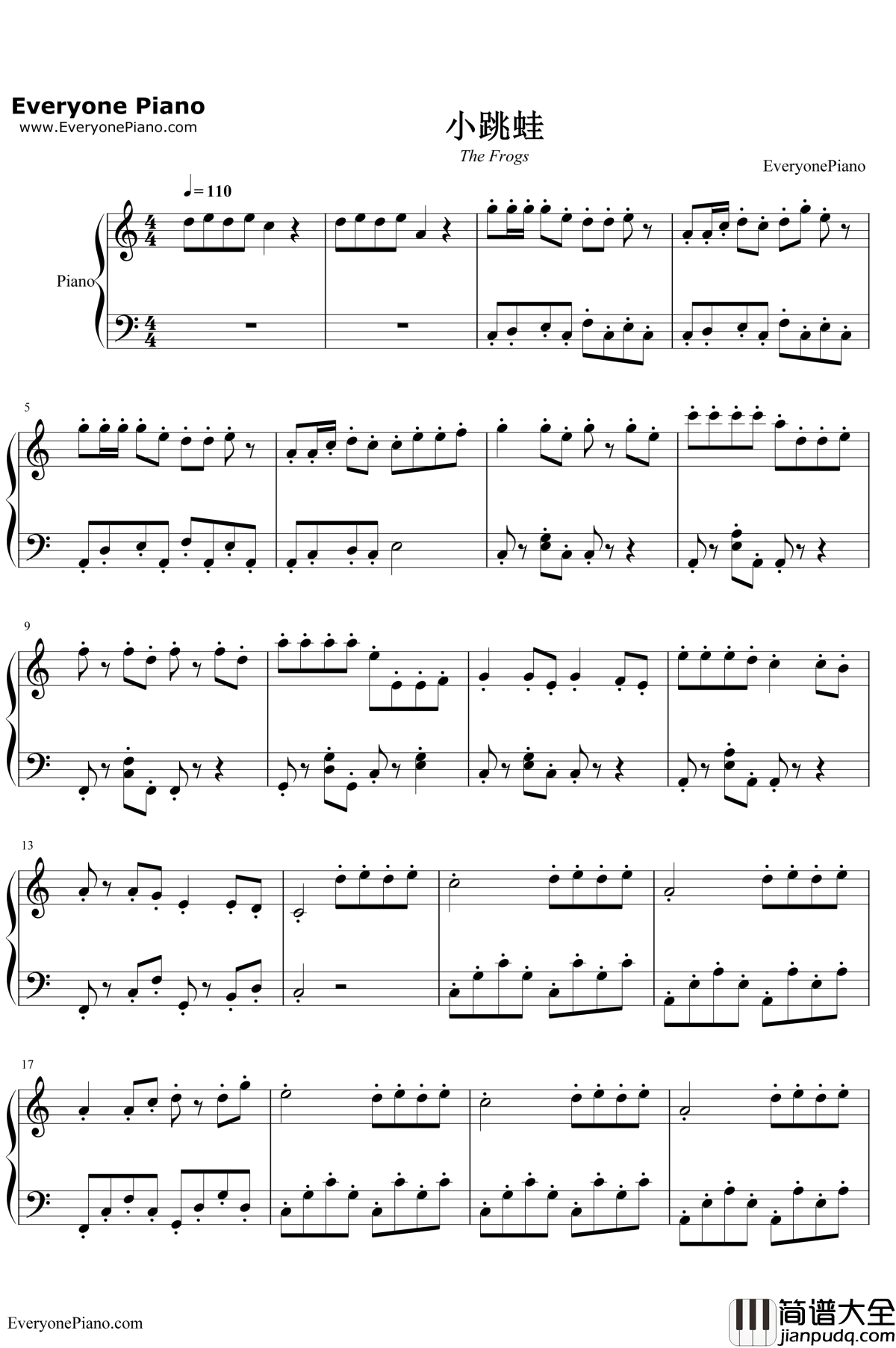小跳蛙钢琴谱_青蛙乐队