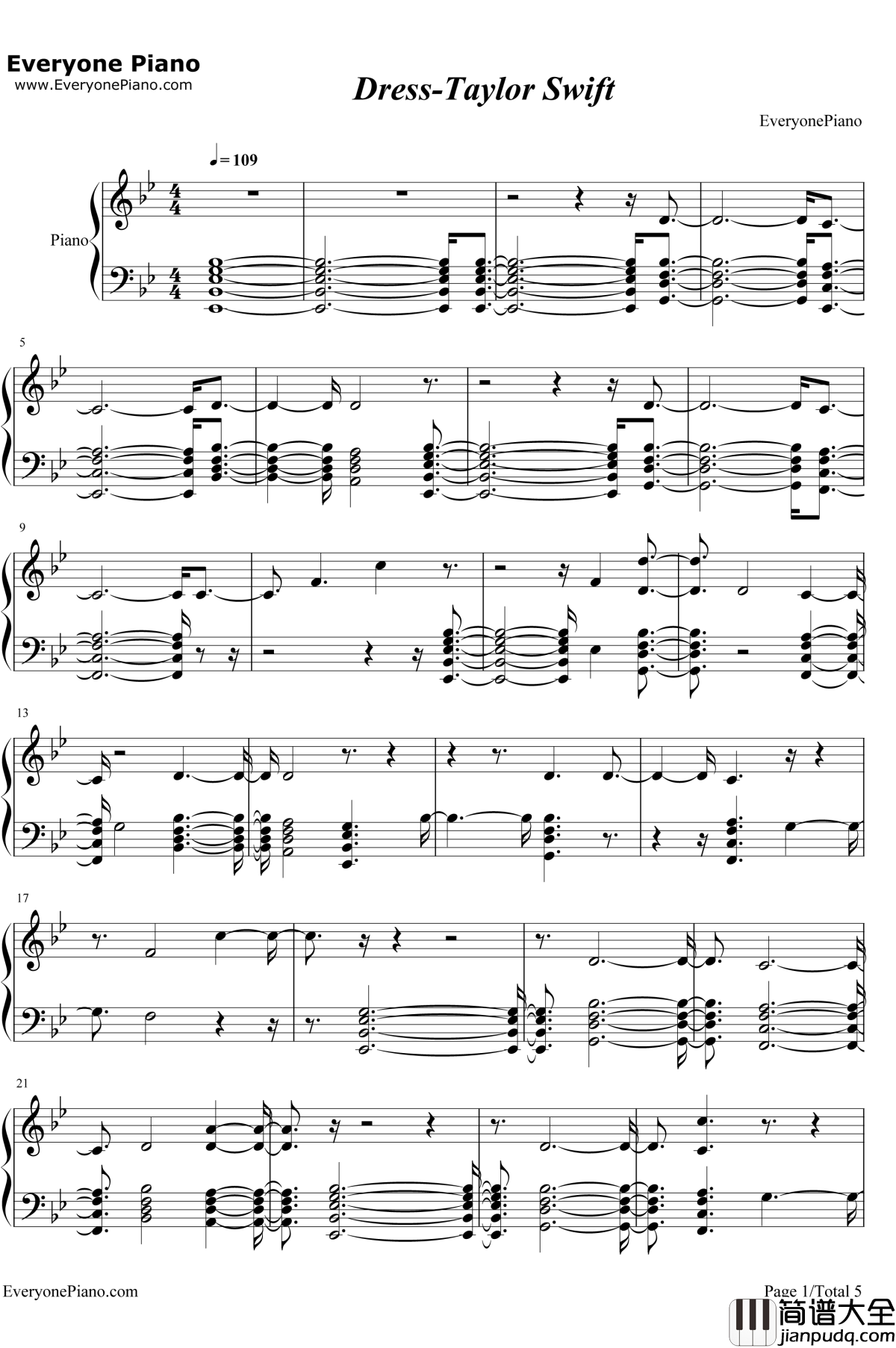 Dress钢琴谱_Taylor_Swift