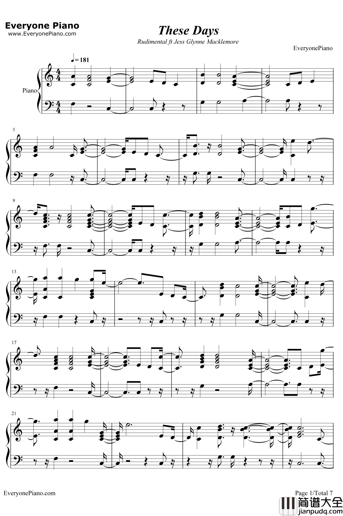 These_Days钢琴谱_Rudimental