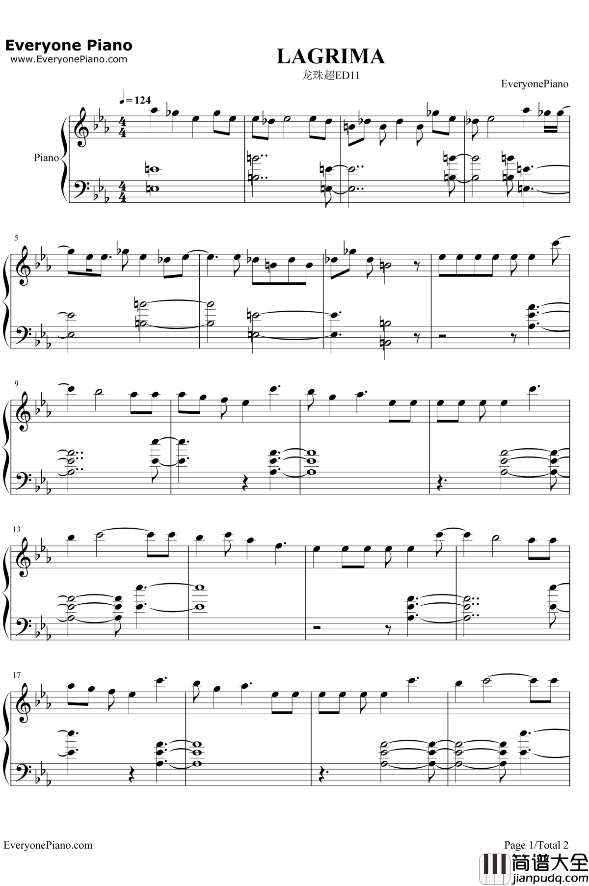 LAGRIMA片段钢琴谱_OnePixcel