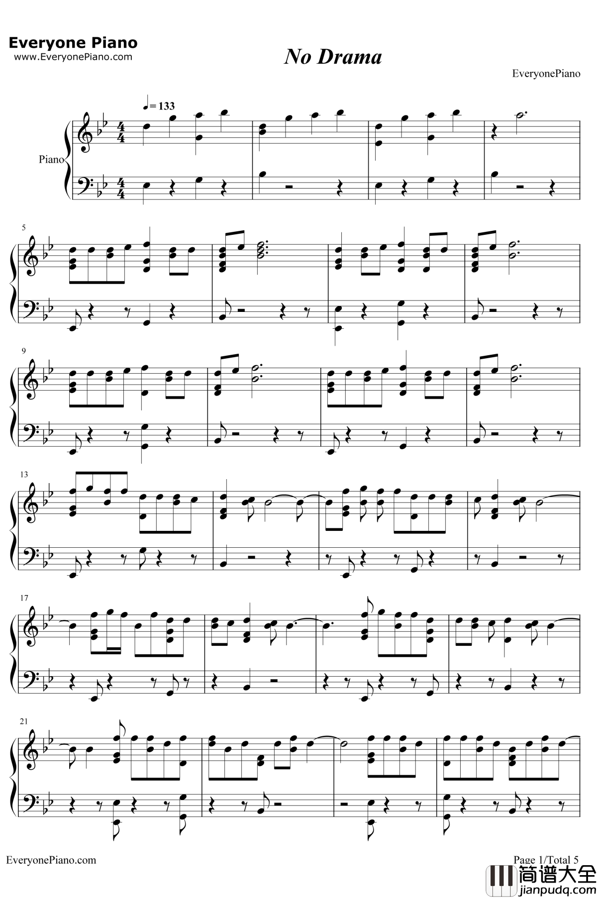 No_Drama钢琴谱_Tinashe