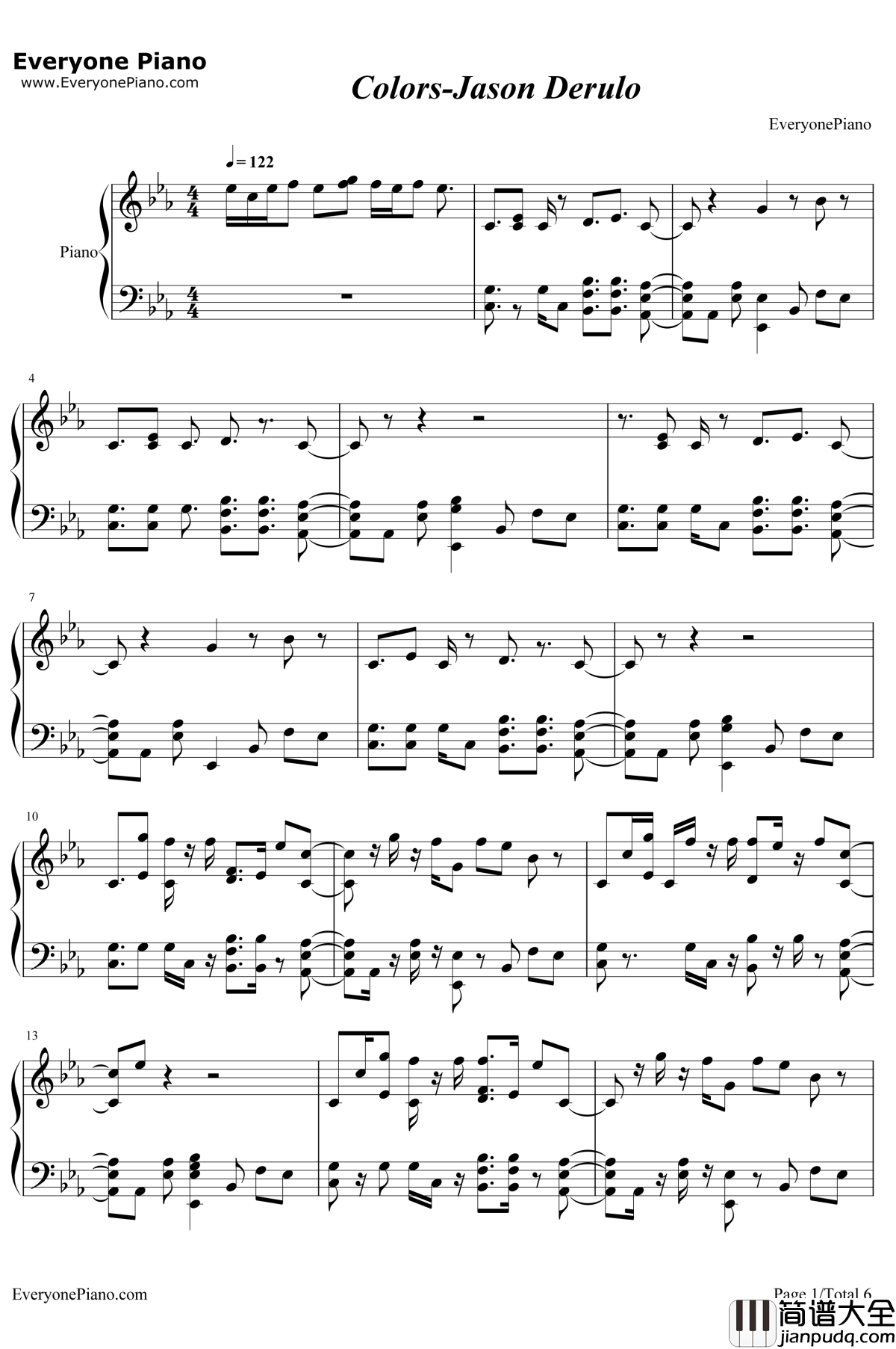 Colors钢琴谱_Jason_Derulo
