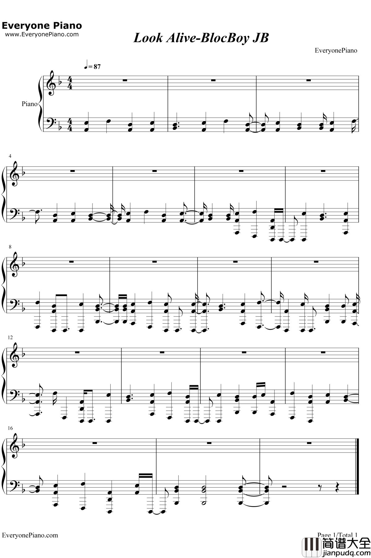 Look_Alive钢琴谱_BlocBoy_JB